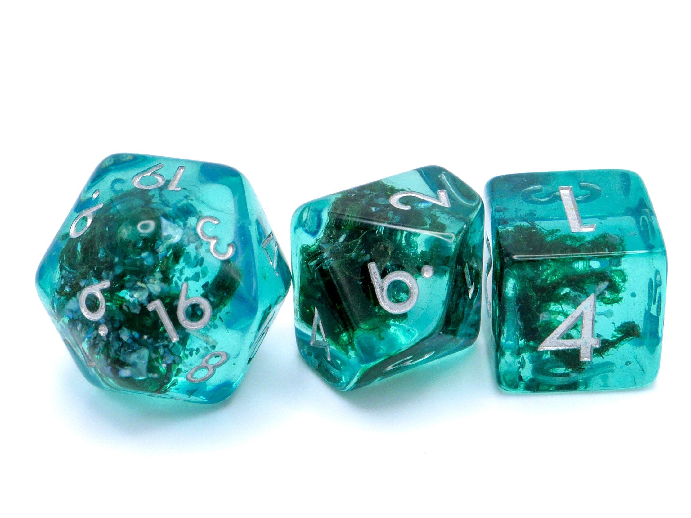 Ocean Moss Resin DnD Dice Set: 7 Piece Plant RPG Dice