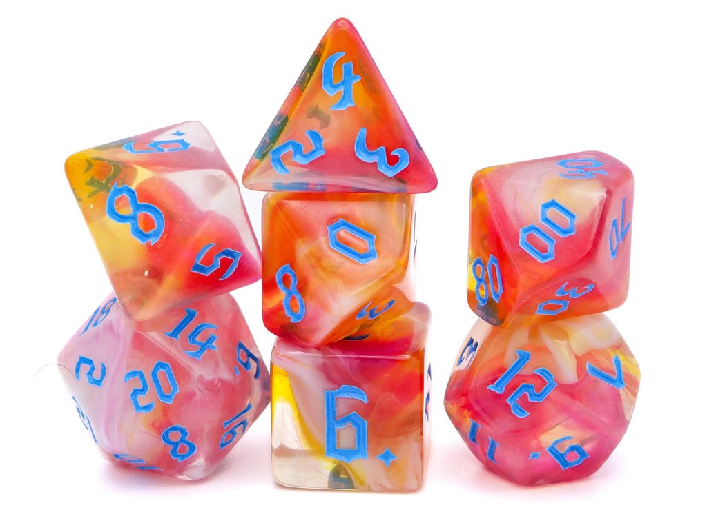 Sunset Carnival Acrylic DnD Dice Set: 7 Piece RPG Dice