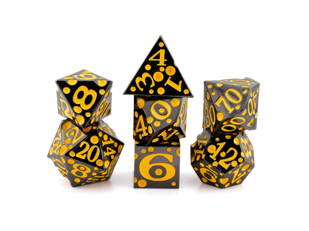 Cheese Metal DnD Dice Set | 7 Piece RPG Dice | Cheese Wheel Dice | Swiss Cheese Dice | Food Dice | Dungeons & Dragons | TTRPG | Gamer Gift