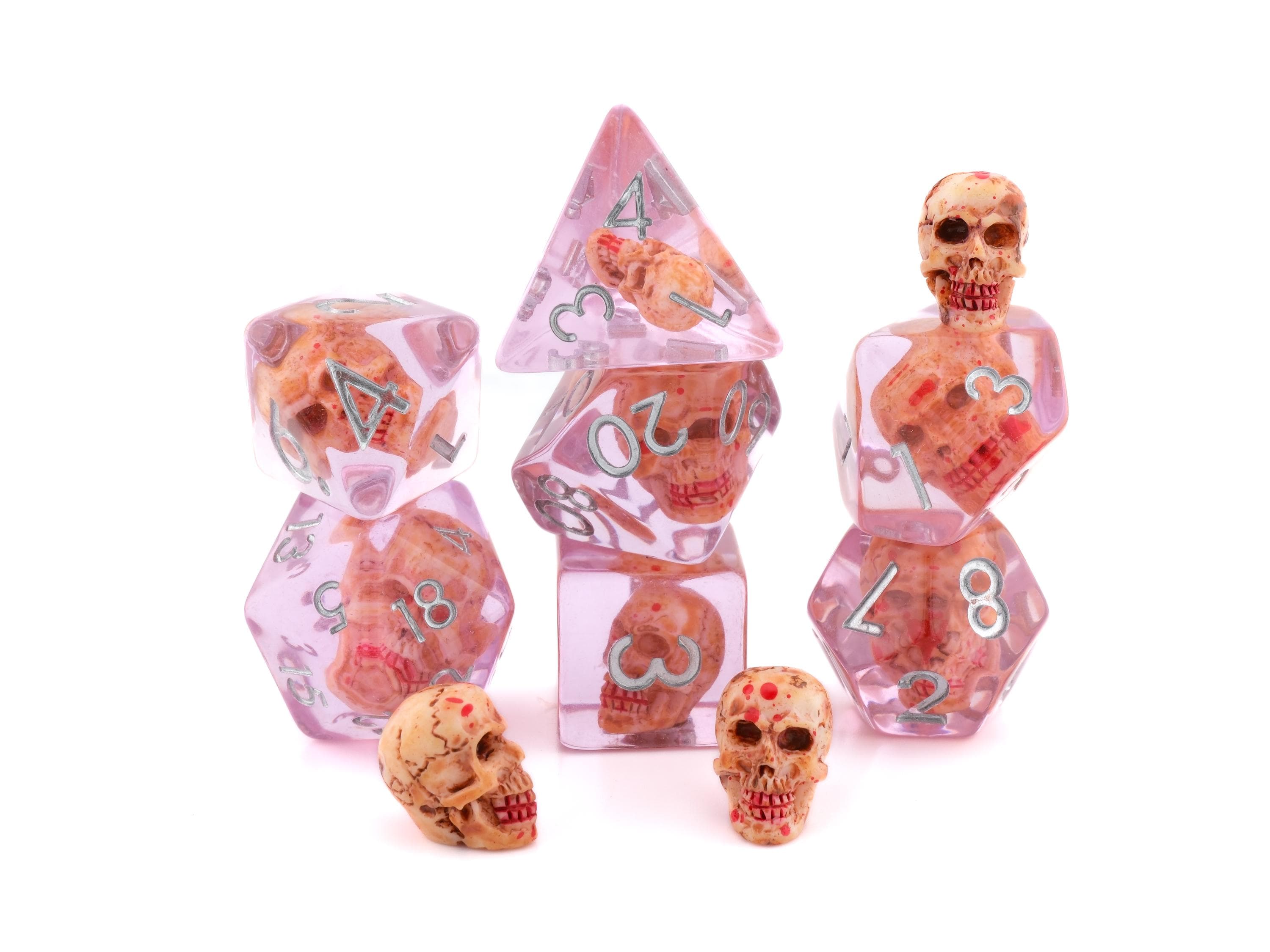 Bloody Skull Resin DnD Dice Set: 7 Piece Mossy Bone  RPG Dice