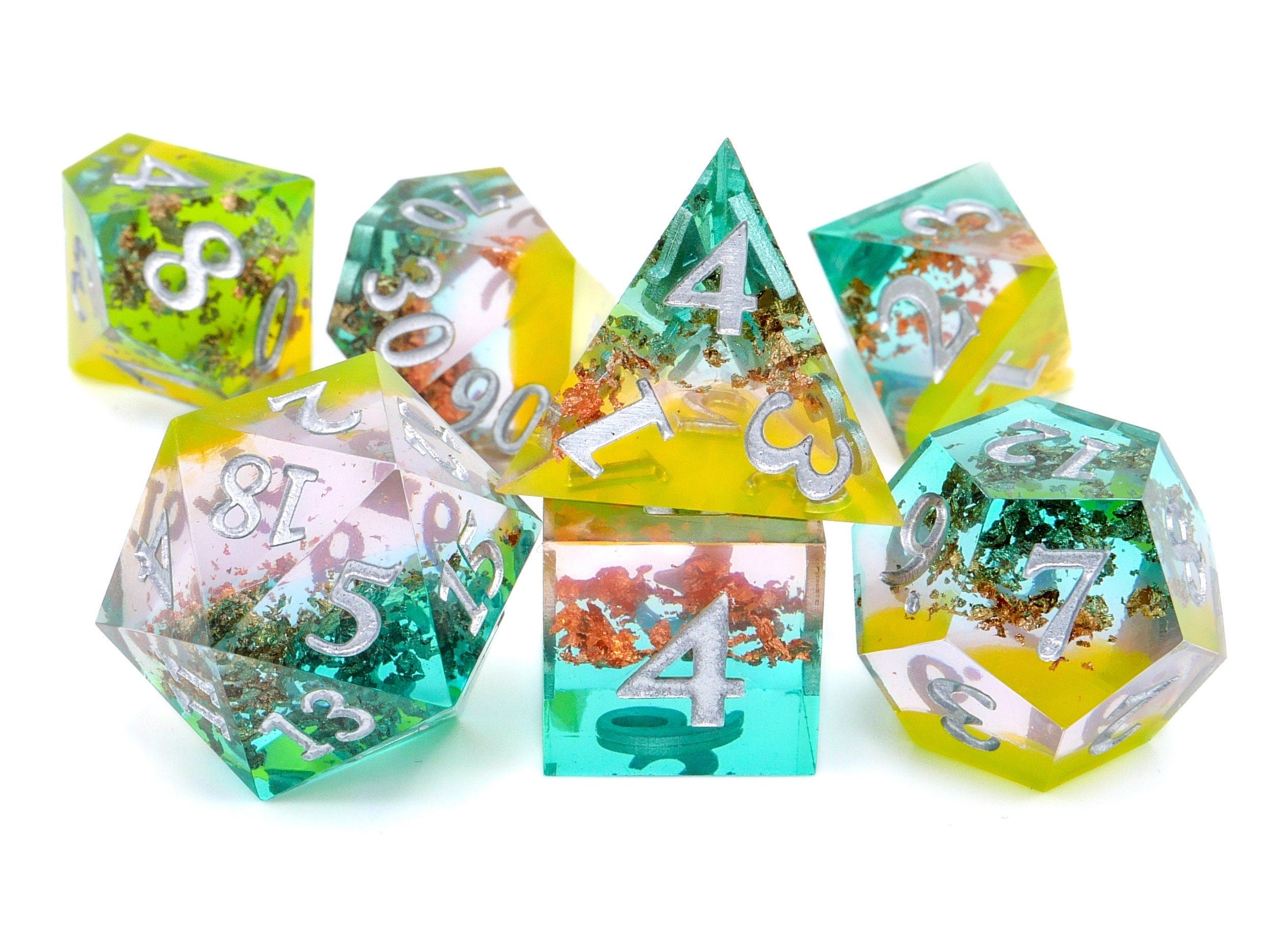 Nature's Bliss Sharp Edge Resin DnD Dice Set: 7 Piece RPG Dice