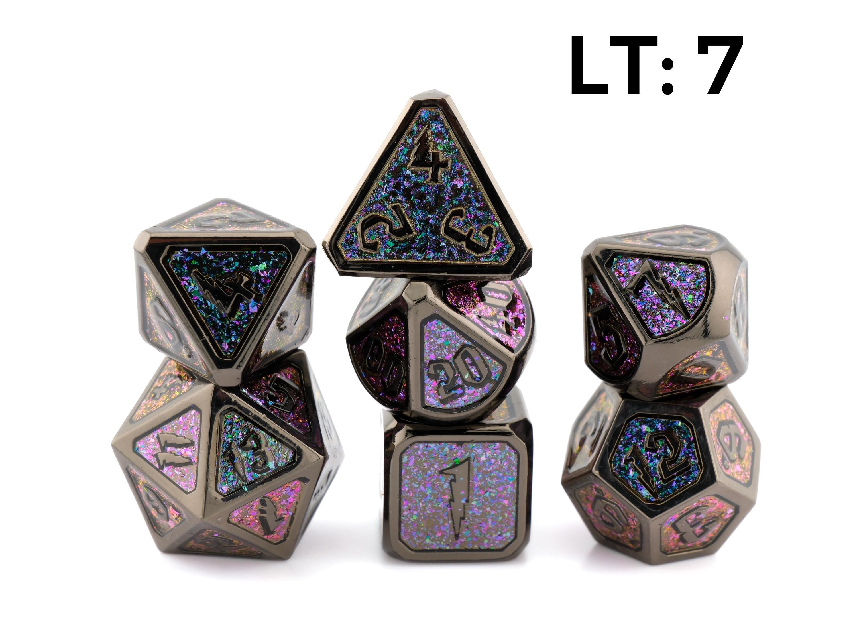 Lightning Metal DnD Dice Set: 7-Piece Heavy RPG Dice