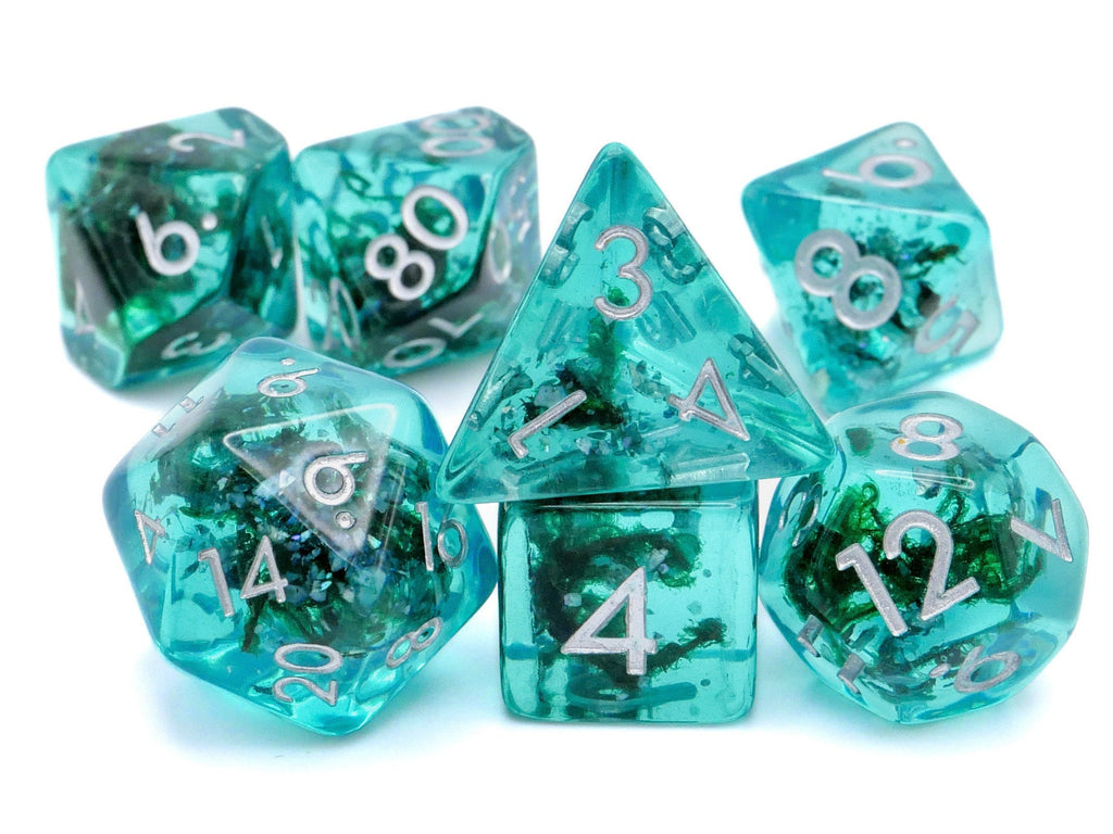 Ocean Moss Resin DnD Dice Set: 7 Piece Plant RPG Dice