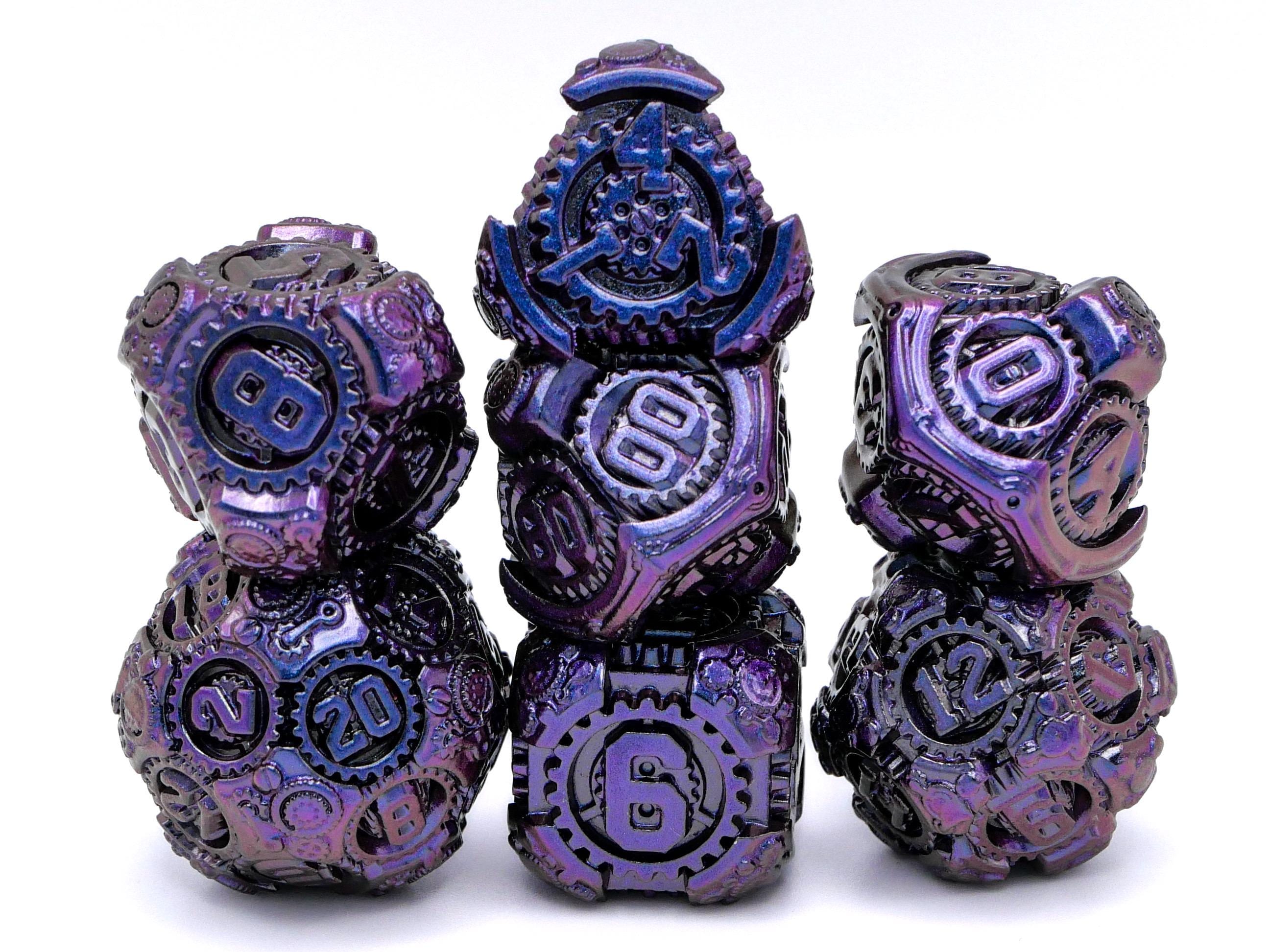 Steampunk Gear Metal DnD Dice Set: 7 Piece Mechanical RPG Dice