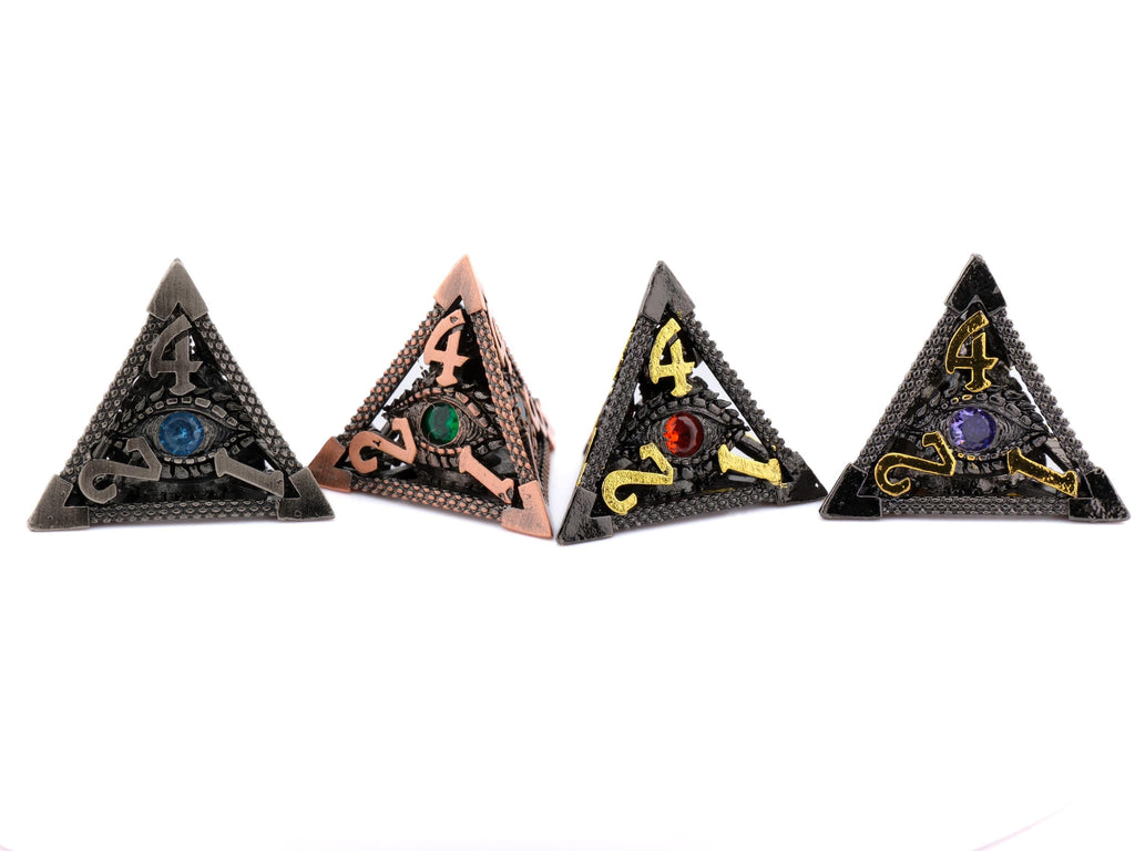 Devil's Eye Hollow Metal DnD Dice Set: 7 Piece Gemstone Infused RPG Dice