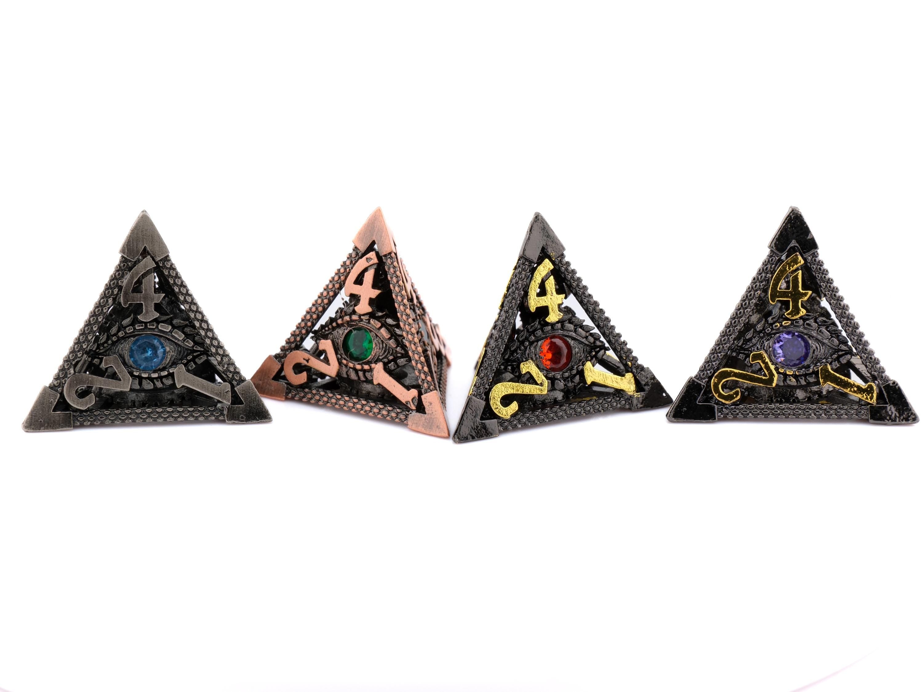 Devil's Eye Hollow Metal DnD Dice Set: 7 Piece Gemstone Infused RPG Dice