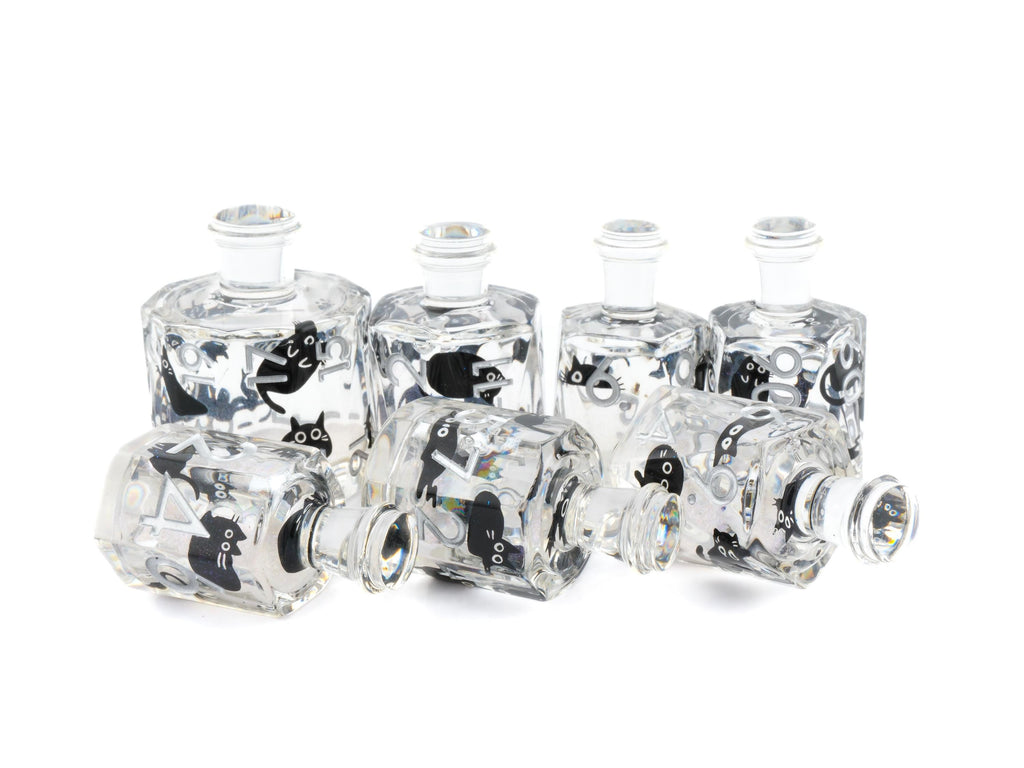 Cat Potion Bottle Liquid Core DnD Dice Set | 7 Piece RPG Dice | Black Kitty | Magical Liquid | Dungeons & Dragons | Tabletop RPG | Nerdy Gif
