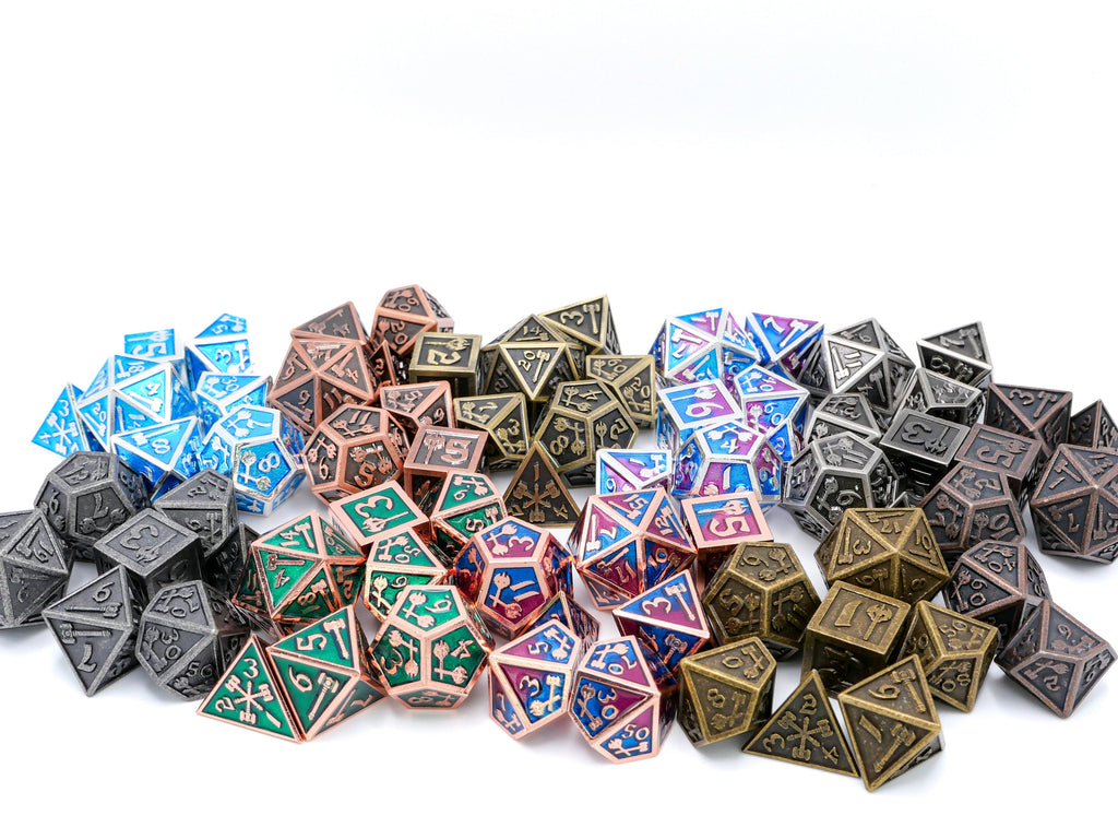 Hammer & Axe Metal DnD Dice Set: 7-Piece Barbarian RPG Dice