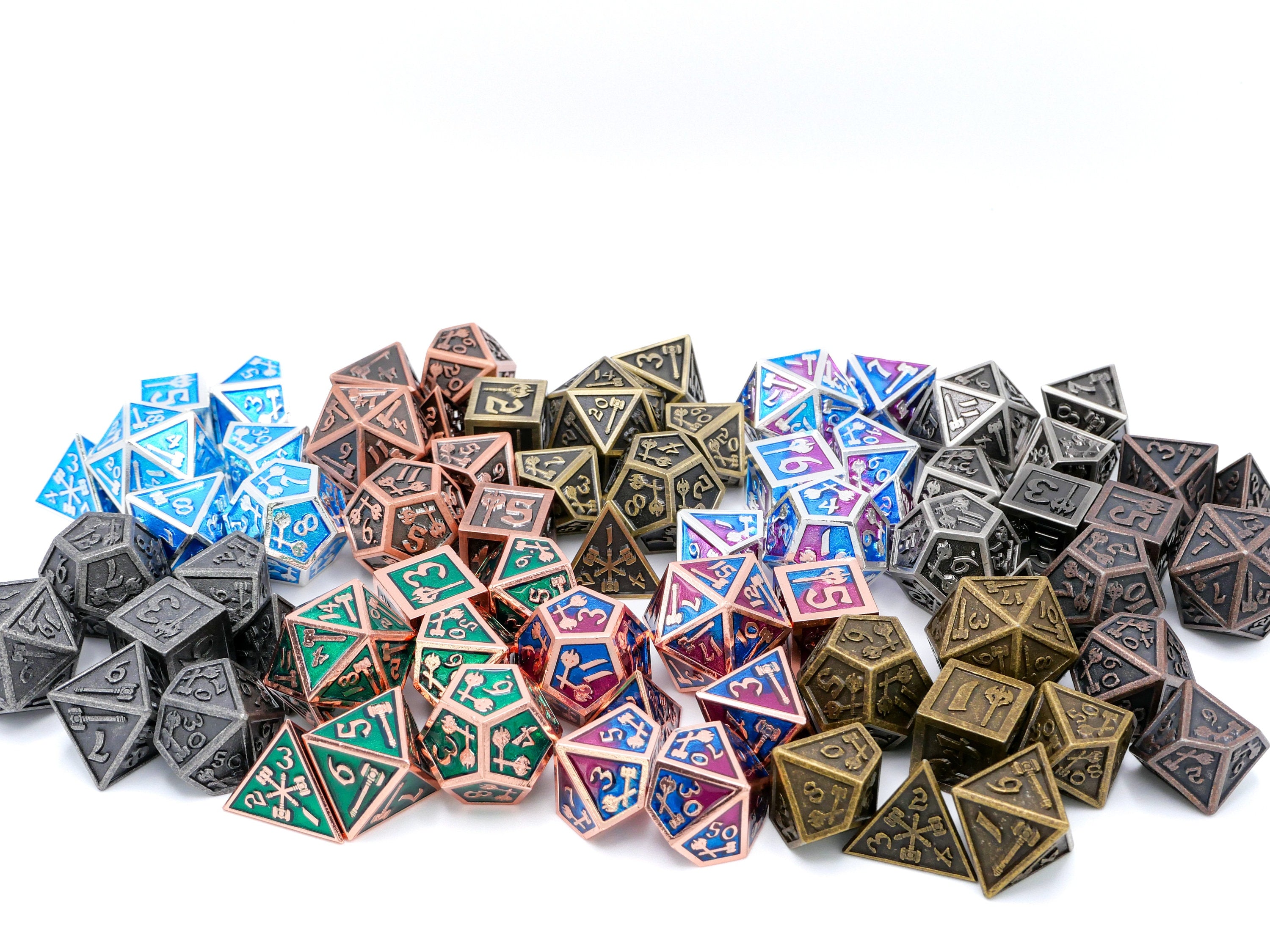 Hammer & Axe Metal DnD Dice Set: 7-Piece Barbarian RPG Dice