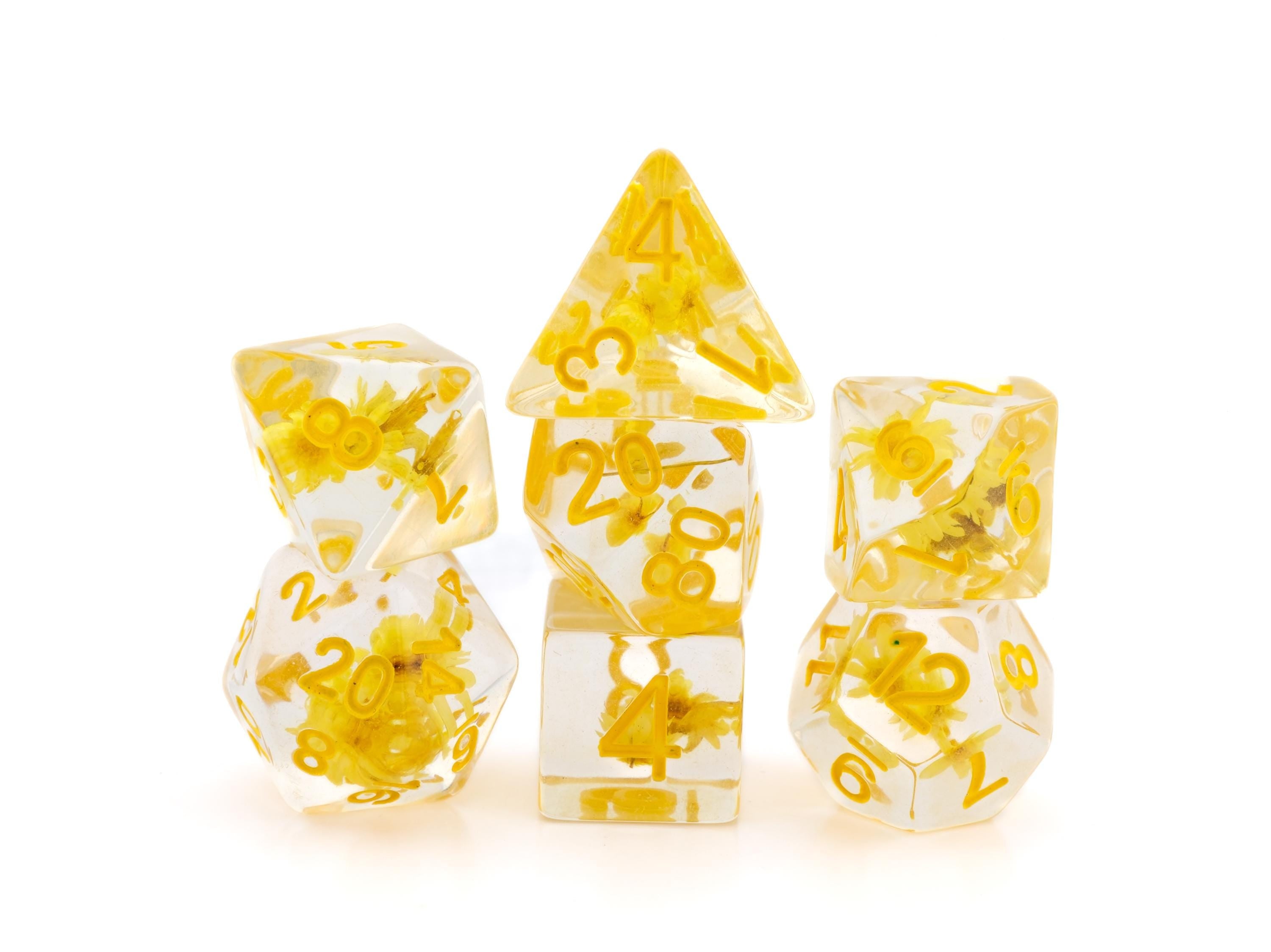 Flower Resin DnD Dice Set: 7 Piece Colorful Plant RPG Dice