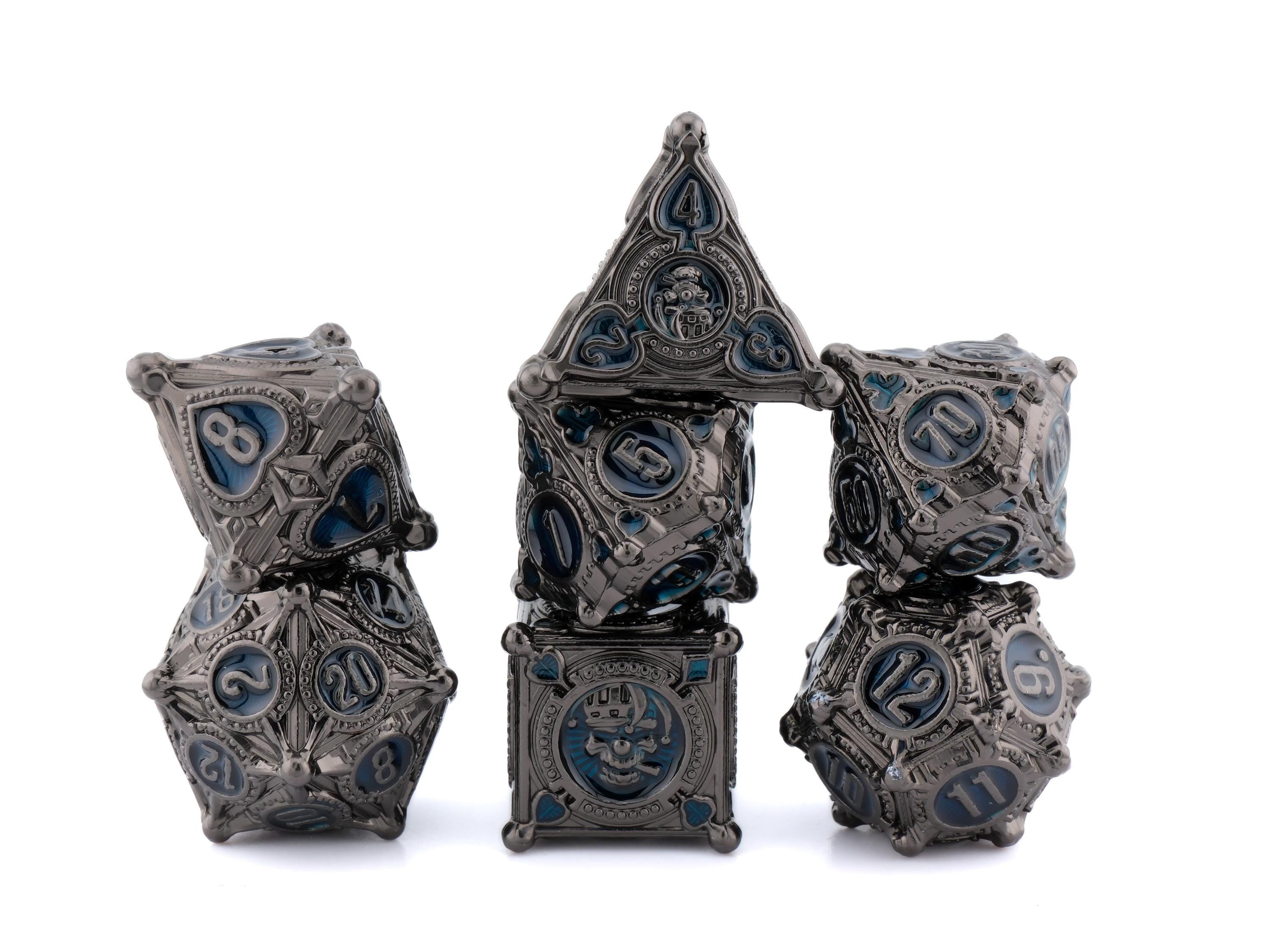 Joker Metal DnD Dice Set: Skull Clown, Playing Card RPG Dice