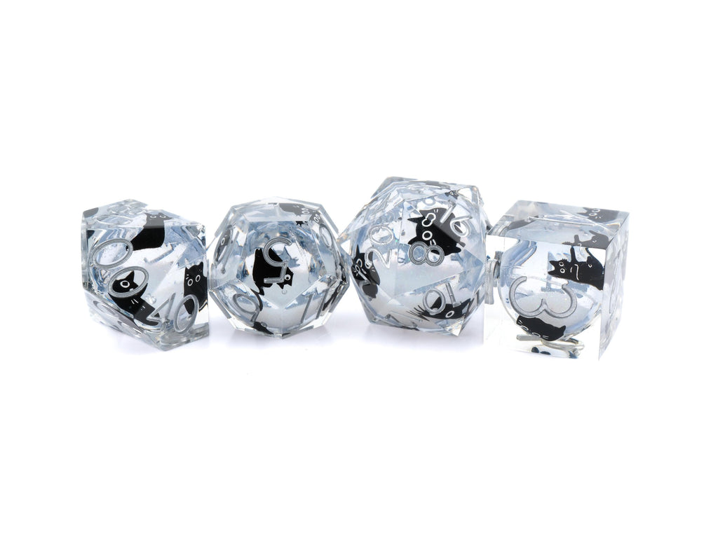 Black Cat DnD Dice Set: Sharp Edge Resin RPG Dice