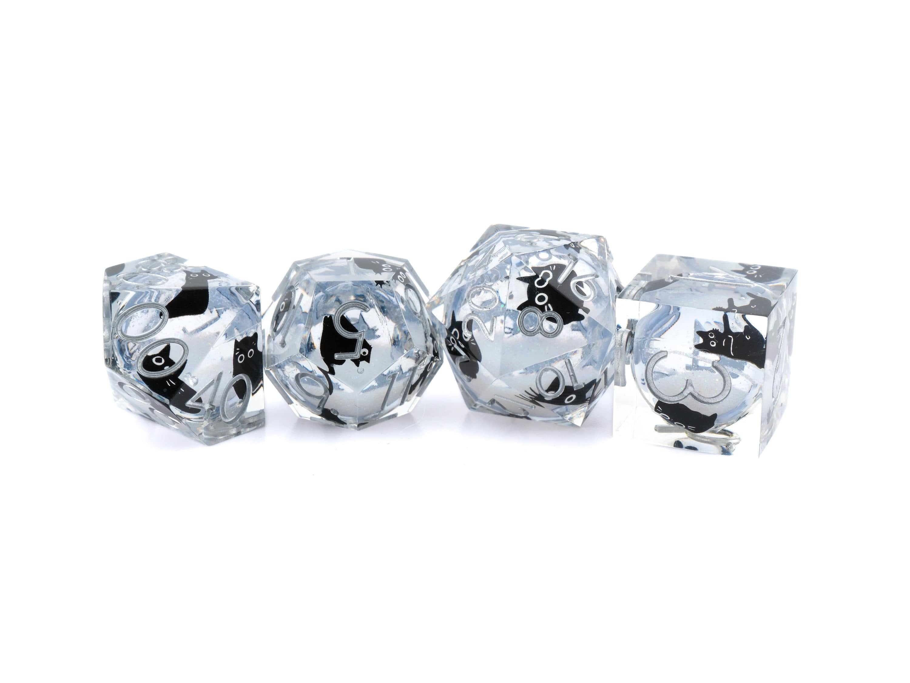 Black Cat DnD Dice Set: Sharp Edge Resin RPG Dice