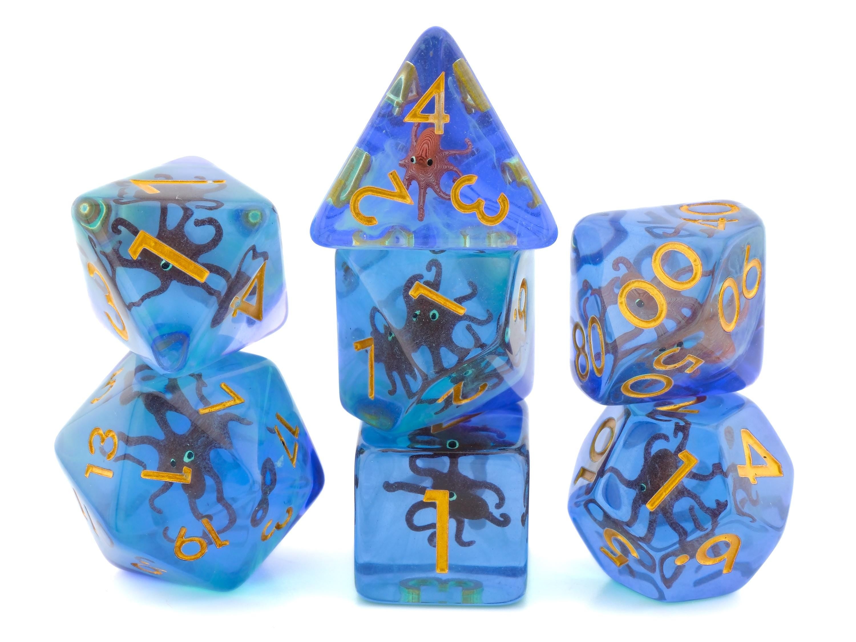 Octopus Resin DnD Dice Set: 7-Piece Aquatic RPG Dice for Dungeons and Dragons