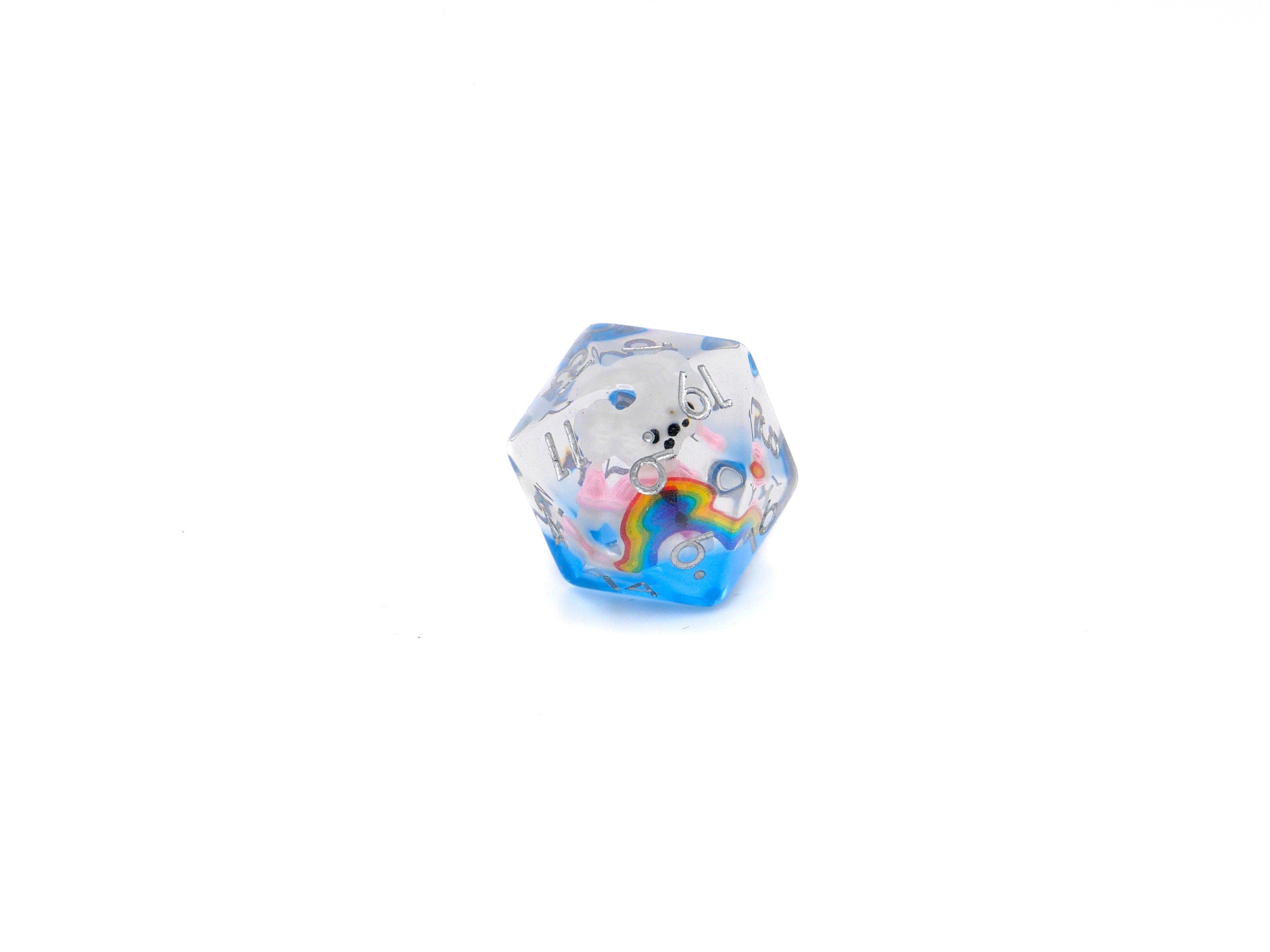 Rainbow Bear DnD Dice Set | 7 Piece Resin RPG Dice | Colorful Cute Teddy Bear | Rainbow Dice | Dungeons & Dragons | Nerdy Gamer Gift