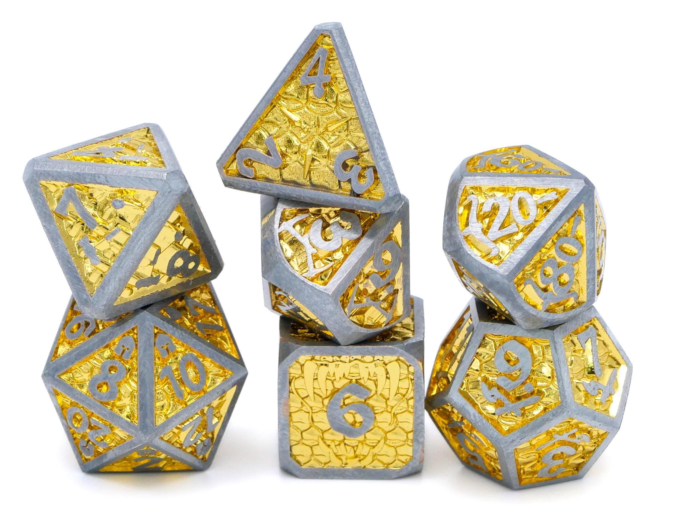 Dragon Forge Metal DnD Dice | 7 Piece RPG Dice Set | Dragon Teeth | Helm and Shield | Dungeons and Dragons | TTRPG | Gamer Gift