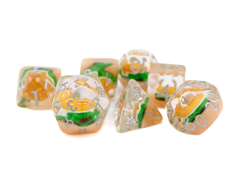Burger Resin DnD Dice Set: 7 Piece Sandwich RPG Dice