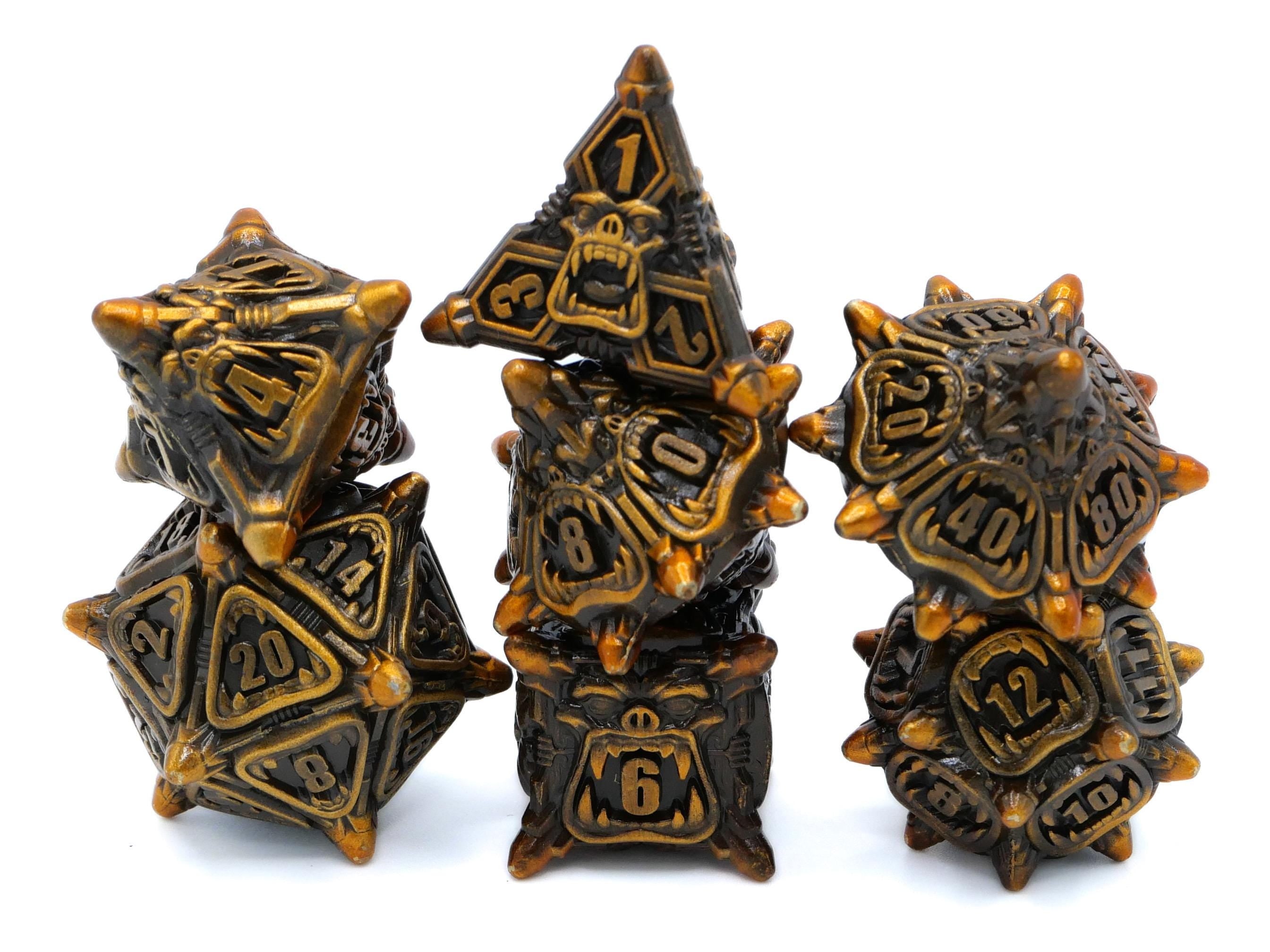 Orc Metal DnD Dice Set: 7 Piece Monster RPG Dice