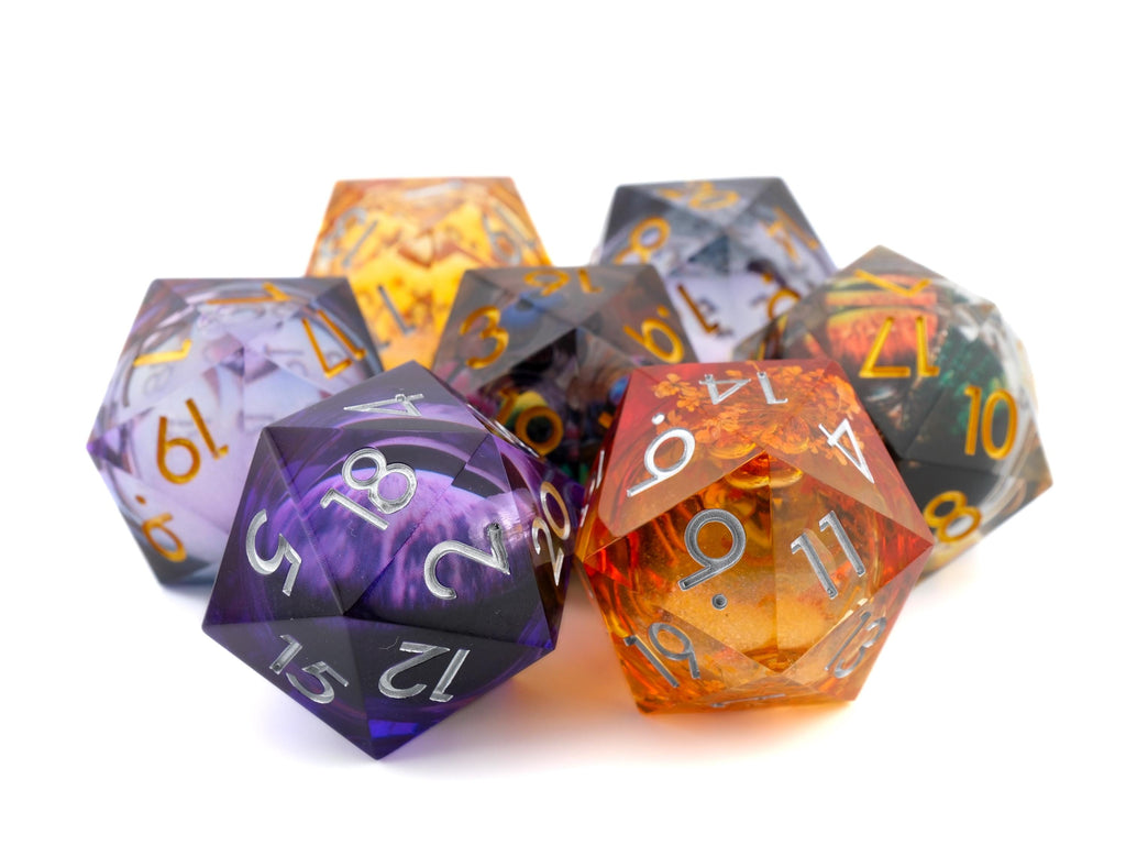 Mystery DnD Dice Set: Resin, Metal, Silicone, 7 Piece, Large D20 RPG Dice