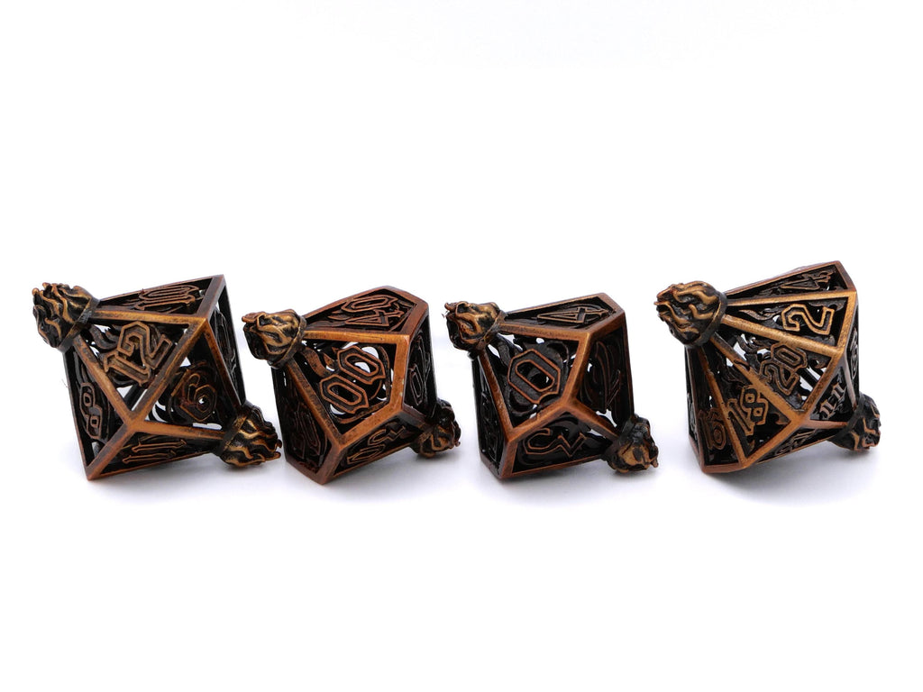 Flame Bottle Hollow Metal DnD Dice Set: 7 Piece Lantern RPG Dice