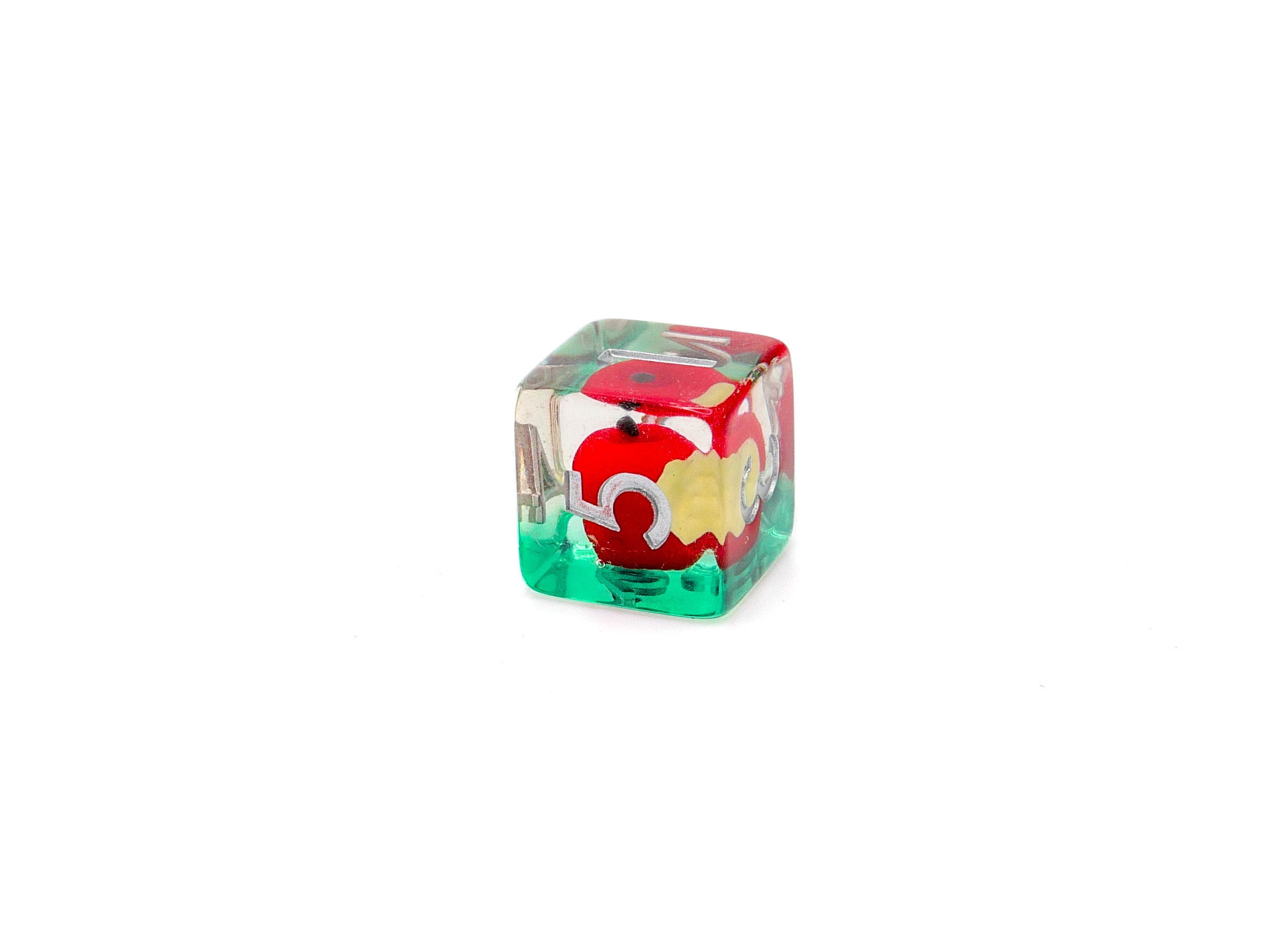 Apple Resin DnD Dice Set: 7 Piece Bitten Fruit RPG Dice