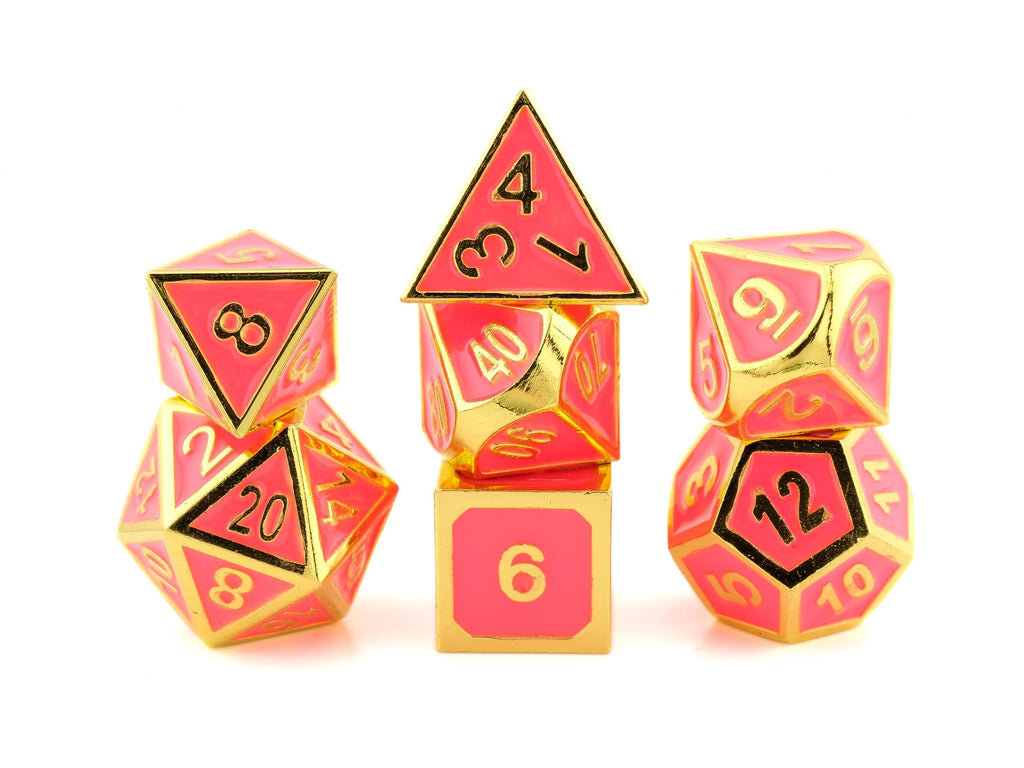 Glow In The Dark Metal Dice Set: 7 Piece Bordered RPG Dice