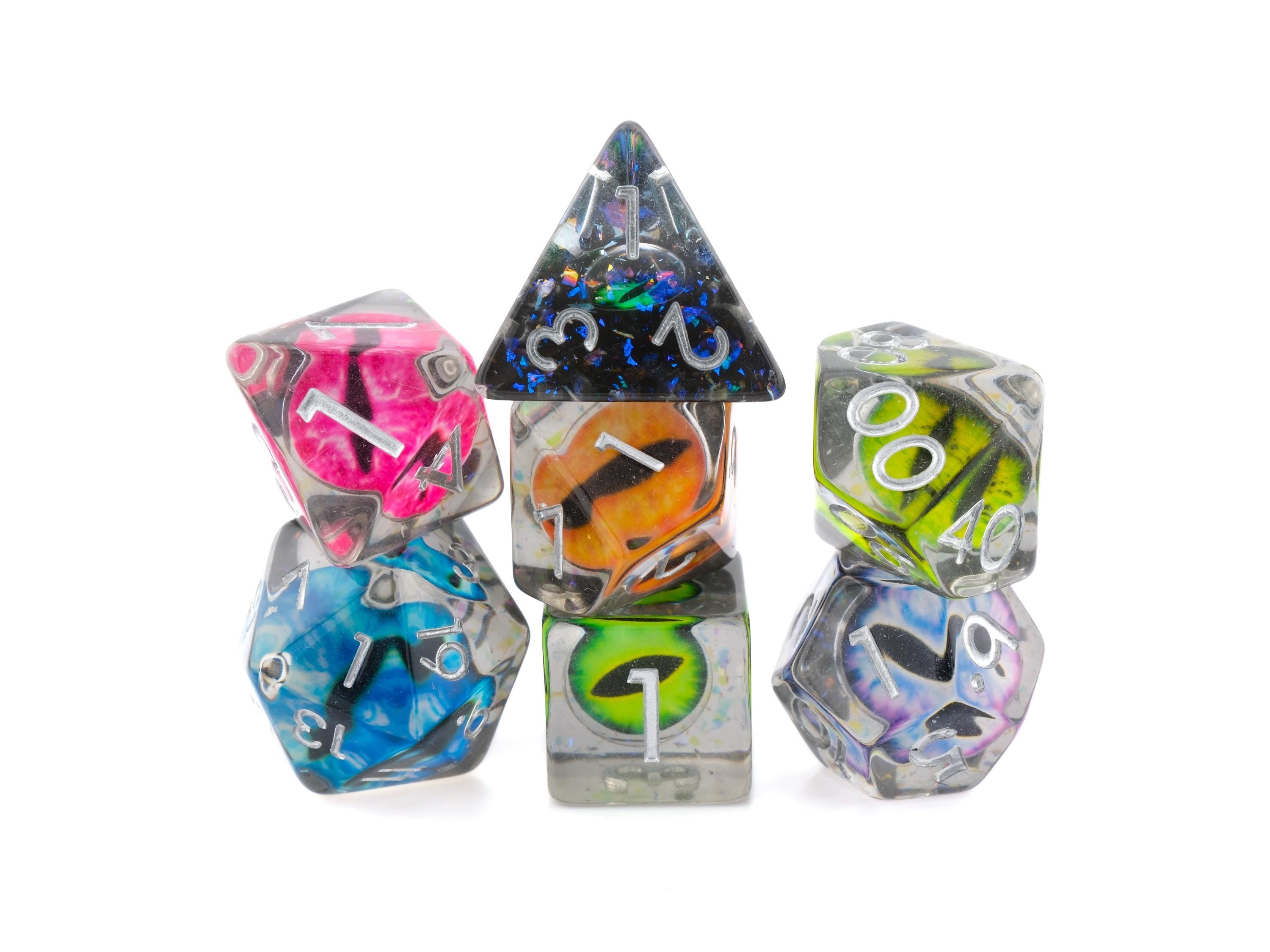 Dragon Eye Resin DnD Dice Set: 7 Piece RPG Dice