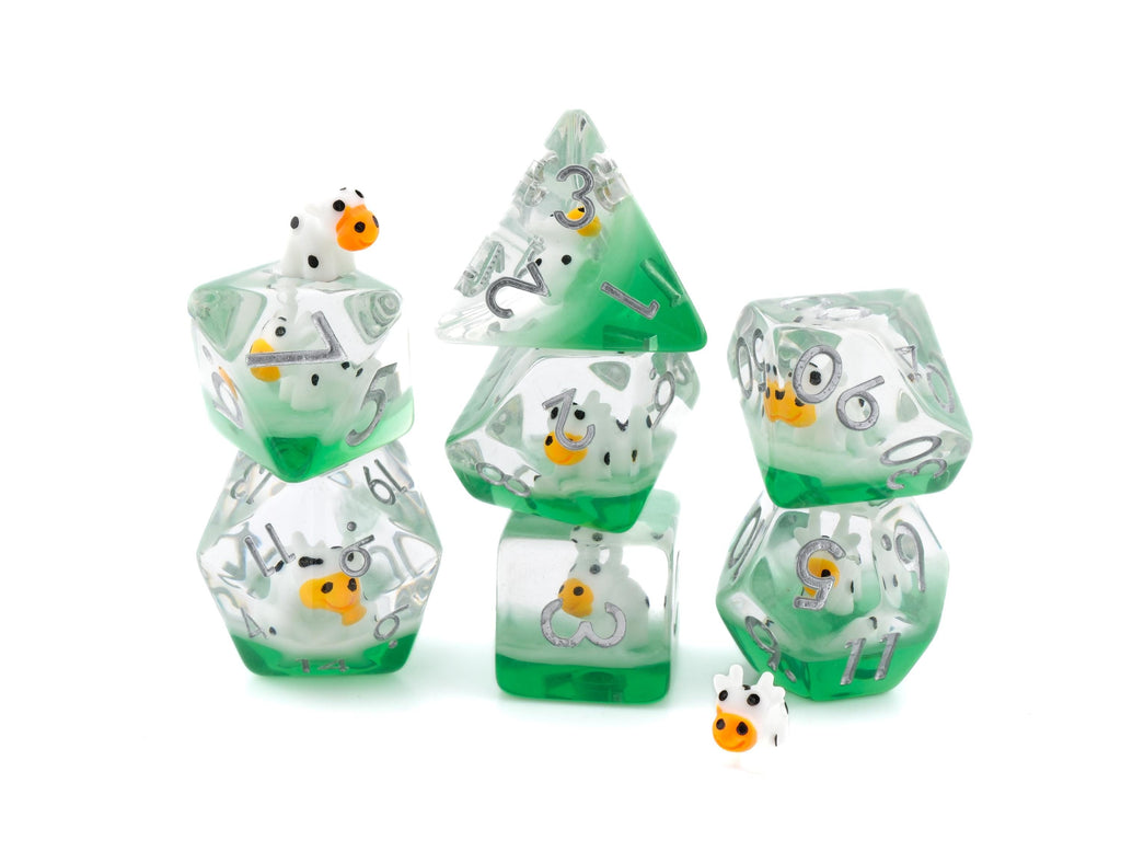 Cow Resin DnD Dice Set: 7 Piece Bovine RPG Dice