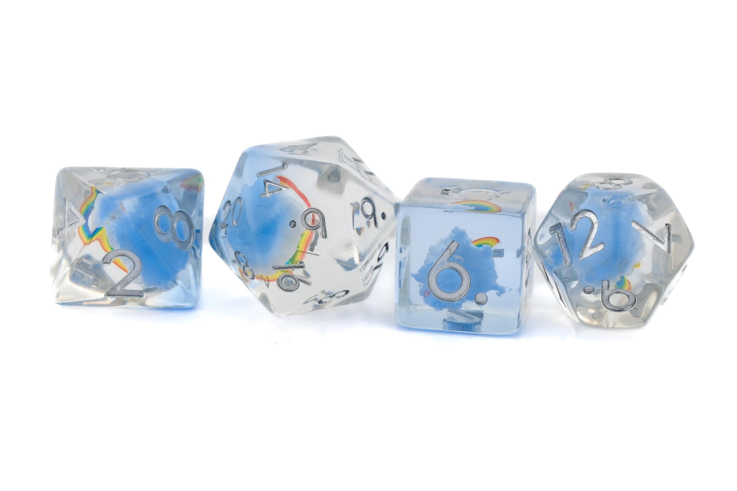 Rainbow Cloud Resin DnD Dice Set: 7 Piece RPG Dice