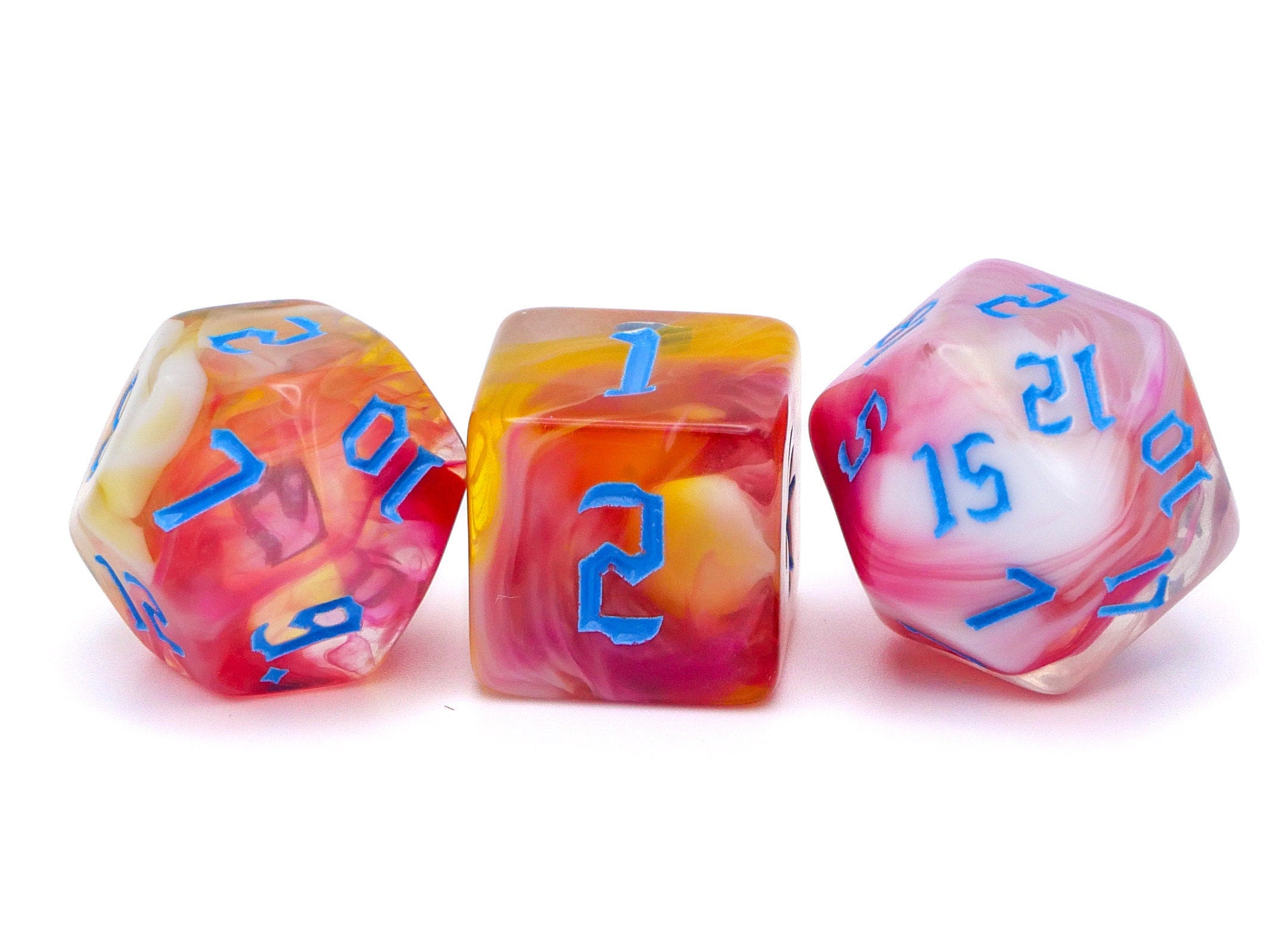 Sunset Carnival Acrylic DnD Dice Set: 7 Piece RPG Dice