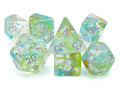 Candy Swirl Resin DnD Dice Set: 7 Piece Gold Foil RPG Dice