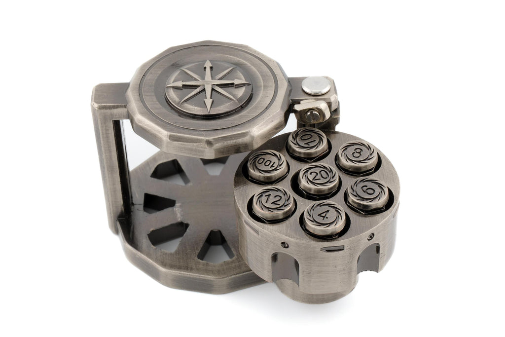 Revolver Metal Dice Set | Bullet Dice for DnD | Spinning Chamber | Mechanical Gun Dice | Dungeons & Dragons | Tabletop RPG | Fidget Gift