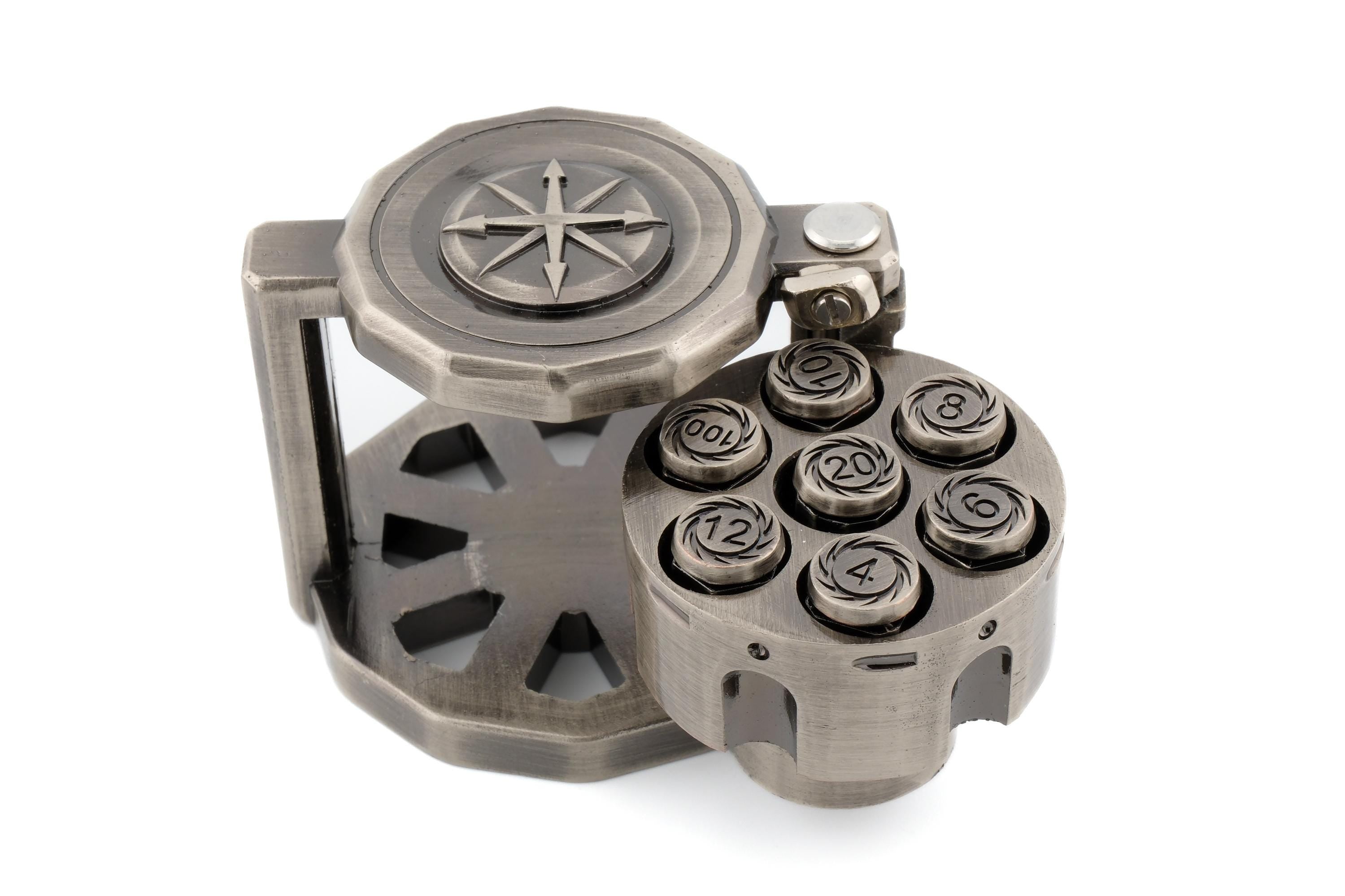 Revolver Metal Dice Set | Bullet Dice for DnD | Spinning Chamber | Mechanical Gun Dice | Dungeons & Dragons | Tabletop RPG | Fidget Gift