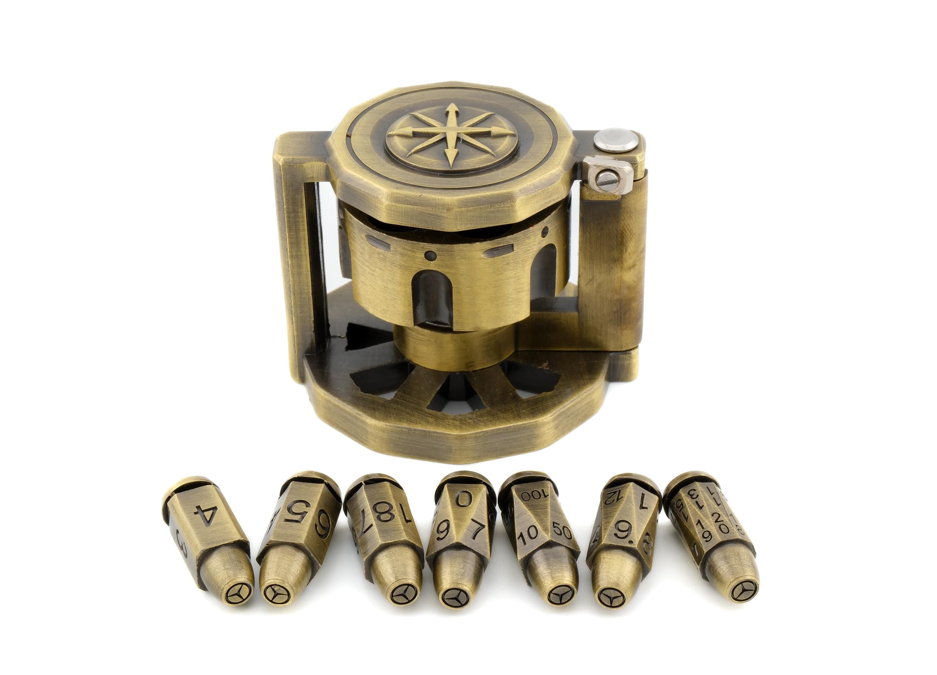 Revolver Metal Dice Set | Bullet Dice for DnD | Spinning Chamber | Mechanical Gun Dice | Dungeons & Dragons | Tabletop RPG | Fidget Gift