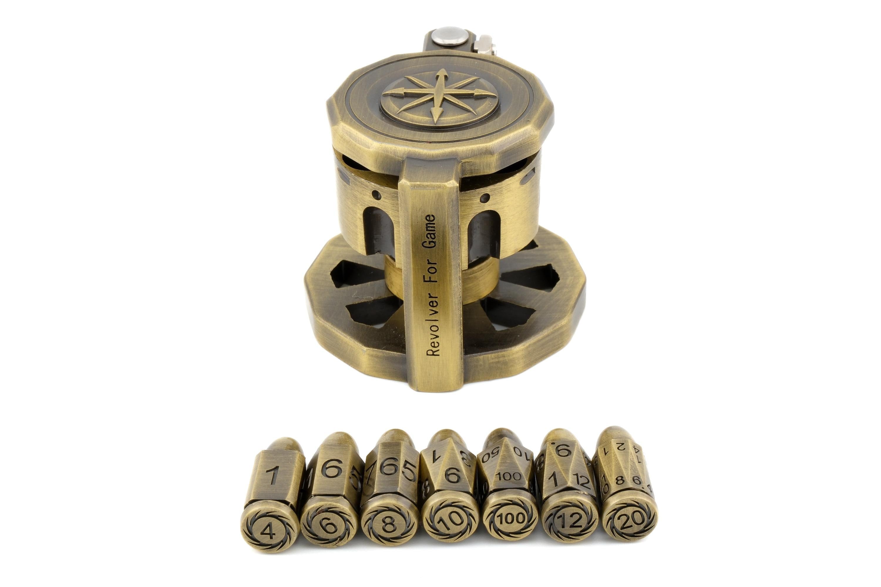 Revolver Metal Dice Set | Bullet Dice for DnD | Spinning Chamber | Mechanical Gun Dice | Dungeons & Dragons | Tabletop RPG | Fidget Gift