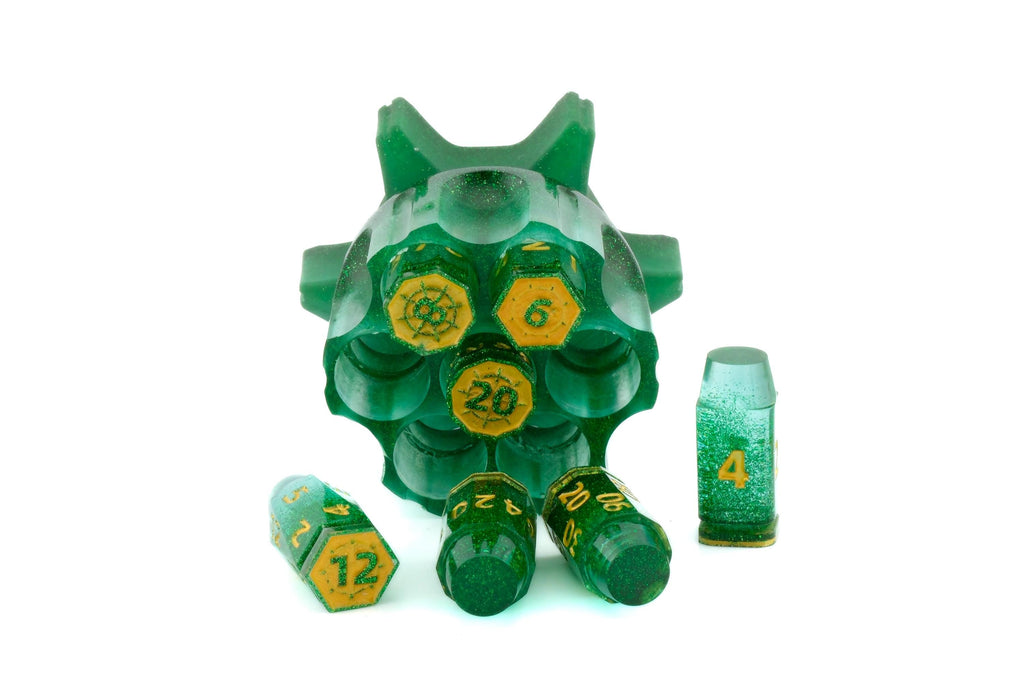 Spinning Revolver Resin Dice Set | Spinning Chamber | Bullet DnD Dice | Mechanical Gun | Dungeons & Dragons | Tabletop RPG | Fidget Gift
