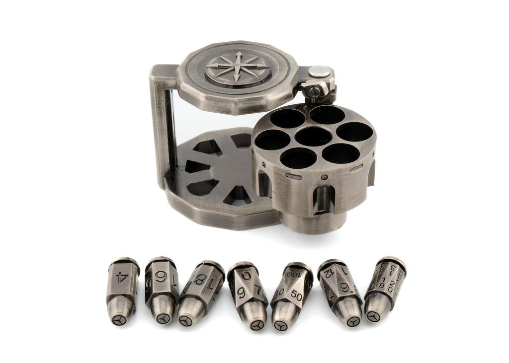 Revolver Metal Dice Set | Bullet Dice for DnD | Spinning Chamber | Mechanical Gun Dice | Dungeons & Dragons | Tabletop RPG | Fidget Gift