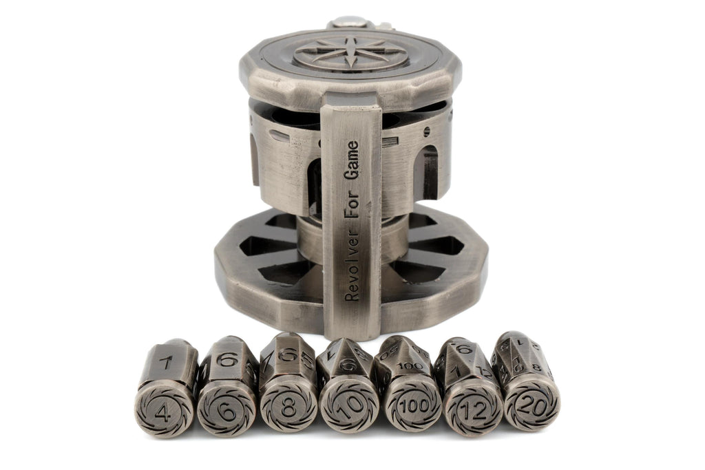 Revolver Metal Dice Set | Bullet Dice for DnD | Spinning Chamber | Mechanical Gun Dice | Dungeons & Dragons | Tabletop RPG | Fidget Gift