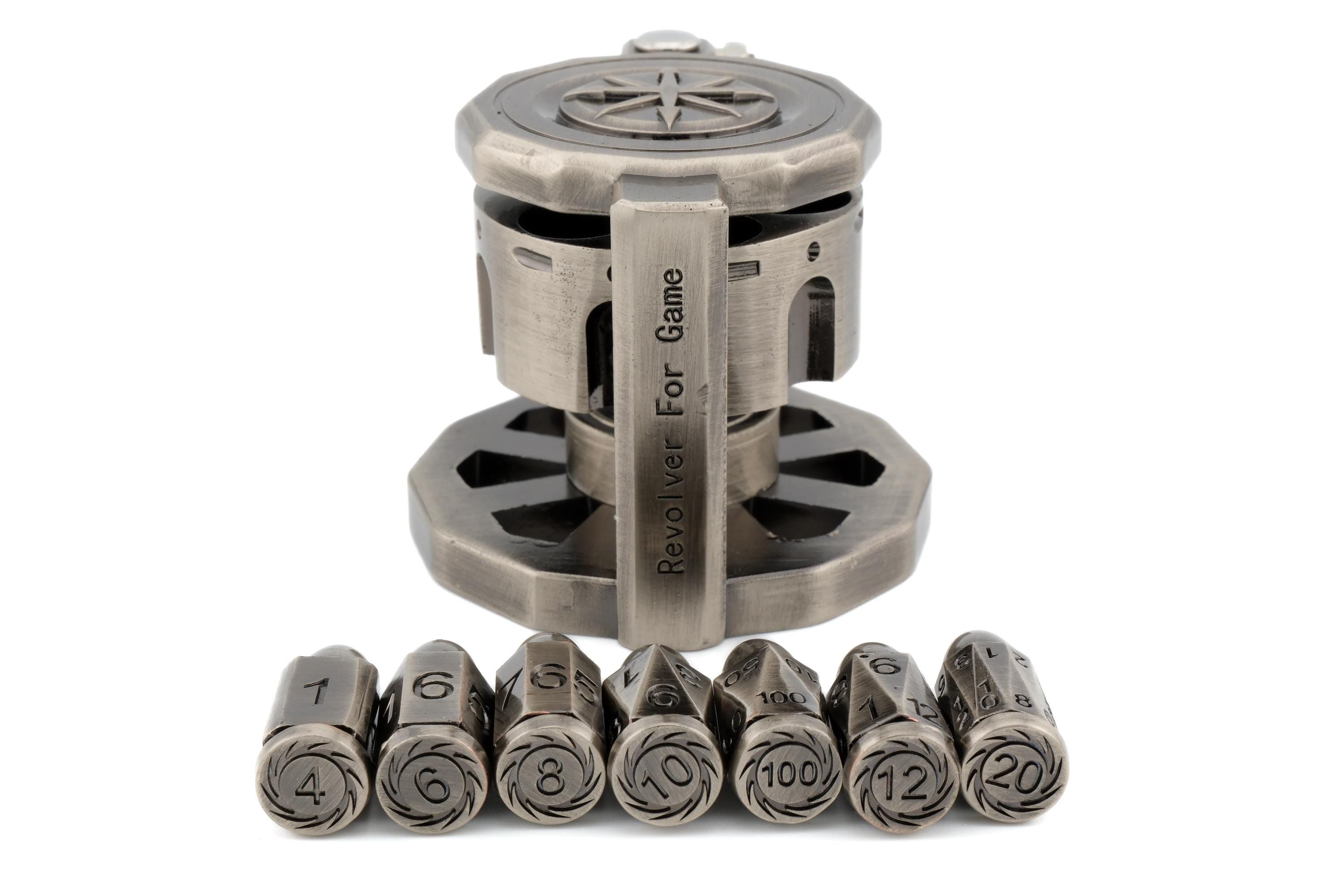 Revolver Metal Dice Set | Bullet Dice for DnD | Spinning Chamber | Mechanical Gun Dice | Dungeons & Dragons | Tabletop RPG | Fidget Gift