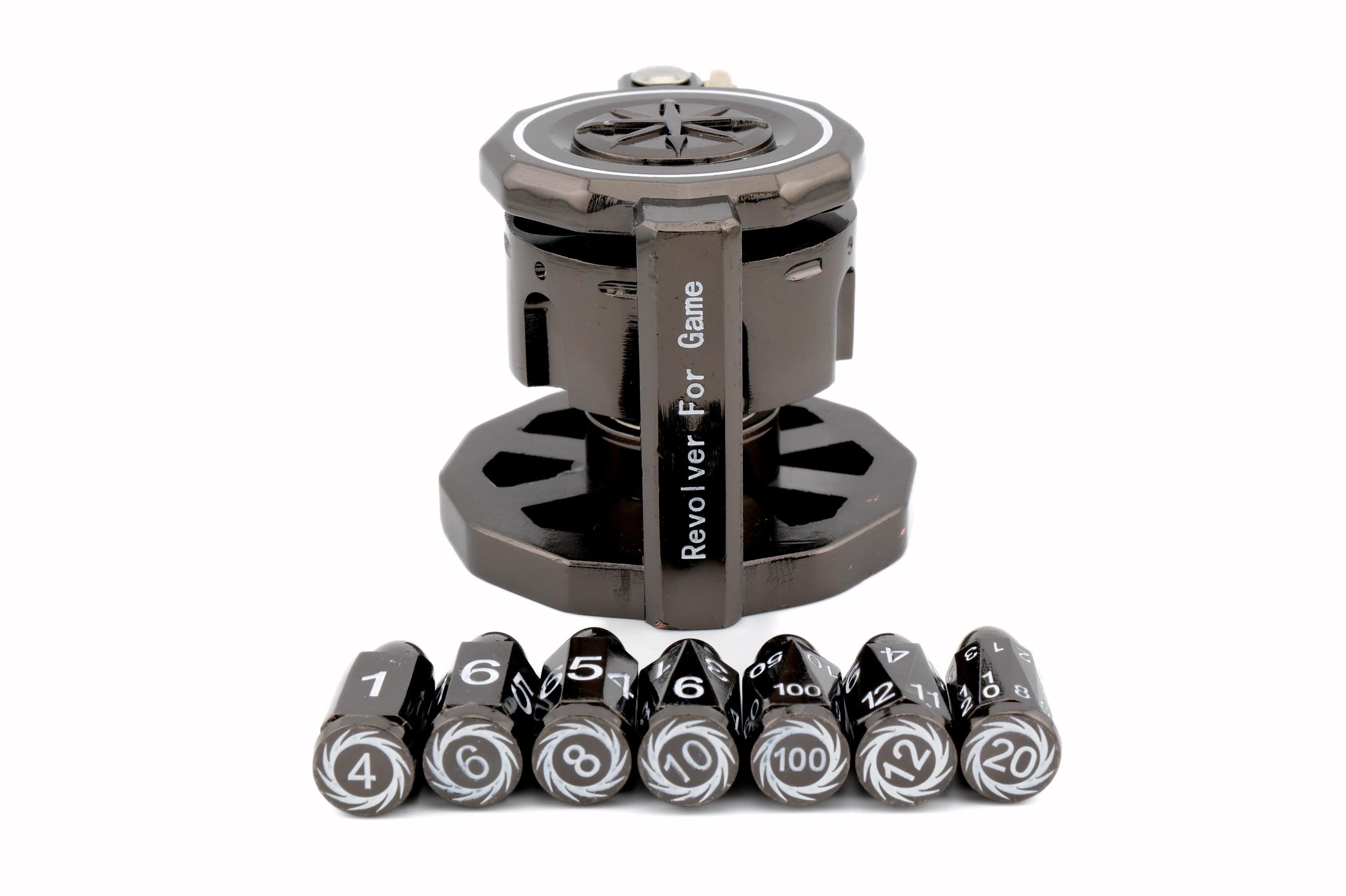 Revolver Metal Dice Set | Bullet Dice for DnD | Spinning Chamber | Mechanical Gun Dice | Dungeons & Dragons | Tabletop RPG | Fidget Gift