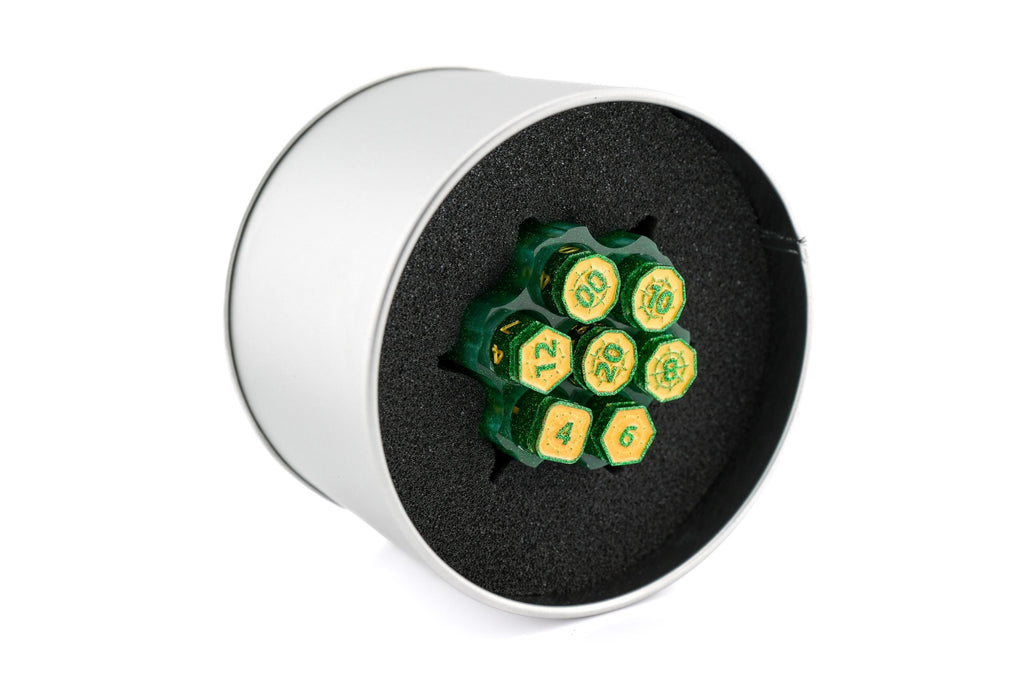 Spinning Revolver Resin Dice Set | Spinning Chamber | Bullet DnD Dice | Mechanical Gun | Dungeons & Dragons | Tabletop RPG | Fidget Gift