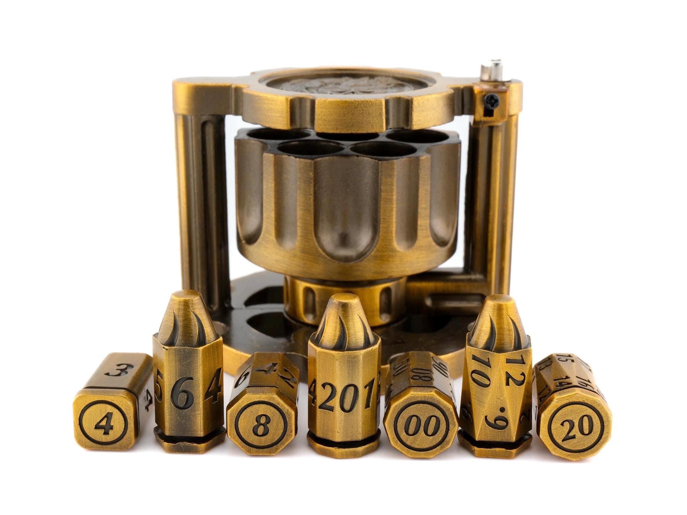 Dragon Revolver Metal Dnd Dice Set | Bullet RPG Dice | Spinning Chamber | Mechanical Gun Dice | Dungeons & Dragons | TTRPG | Fidget Gift