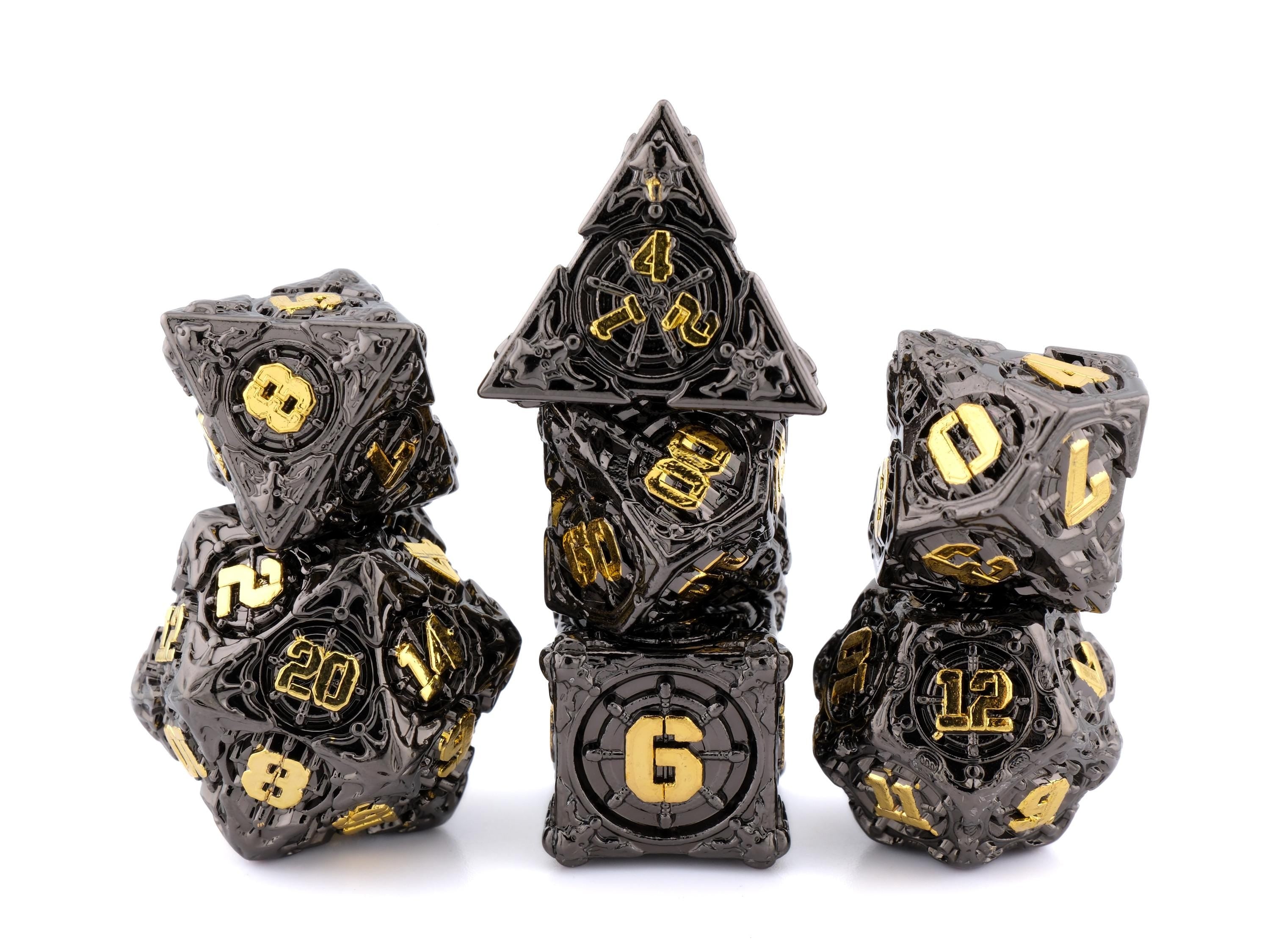 Pirate Ship Metal DnD Dice Set: 7-Piece Swashbuckler RPG Dice