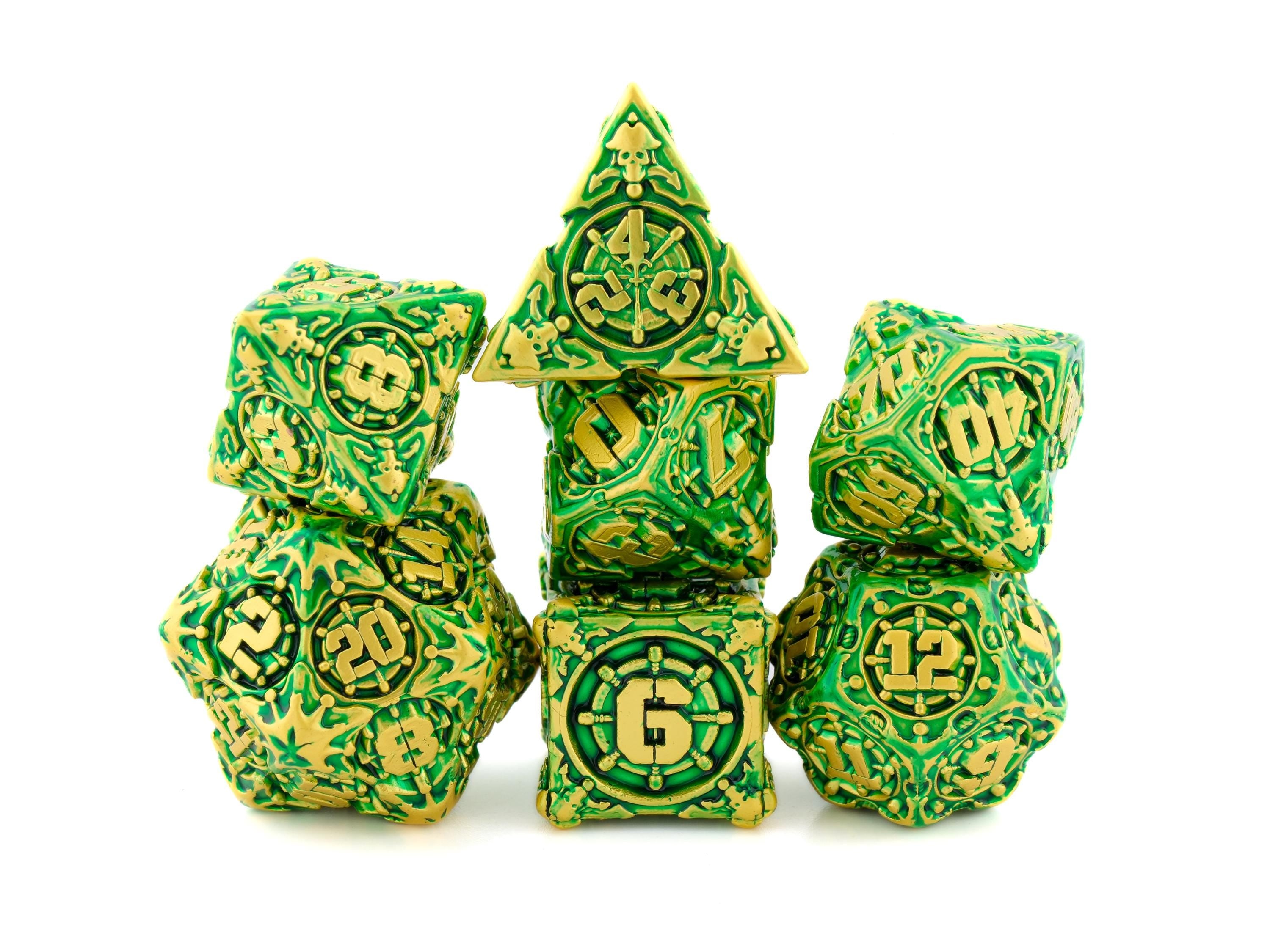 Pirate Ship Metal DnD Dice Set: 7-Piece Swashbuckler RPG Dice