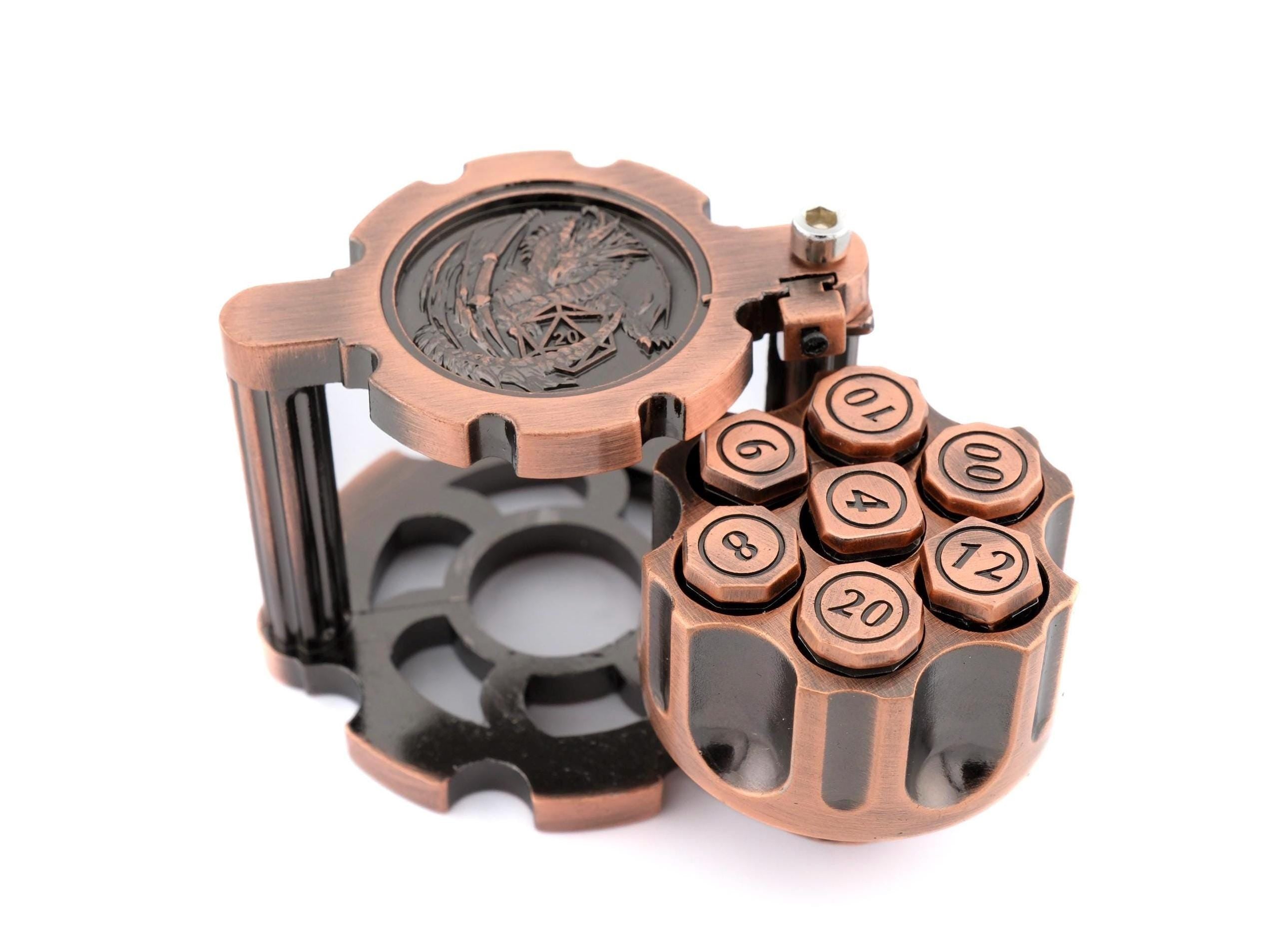 Dragon Revolver Metal Dnd Dice Set | Bullet RPG Dice | Spinning Chamber | Mechanical Gun Dice | Dungeons & Dragons | TTRPG | Fidget Gift