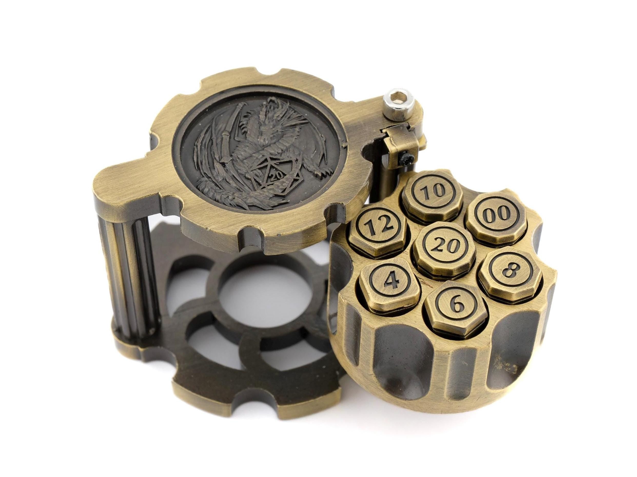 Dragon Revolver Metal Dnd Dice Set | Bullet RPG Dice | Spinning Chamber | Mechanical Gun Dice | Dungeons & Dragons | TTRPG | Fidget Gift