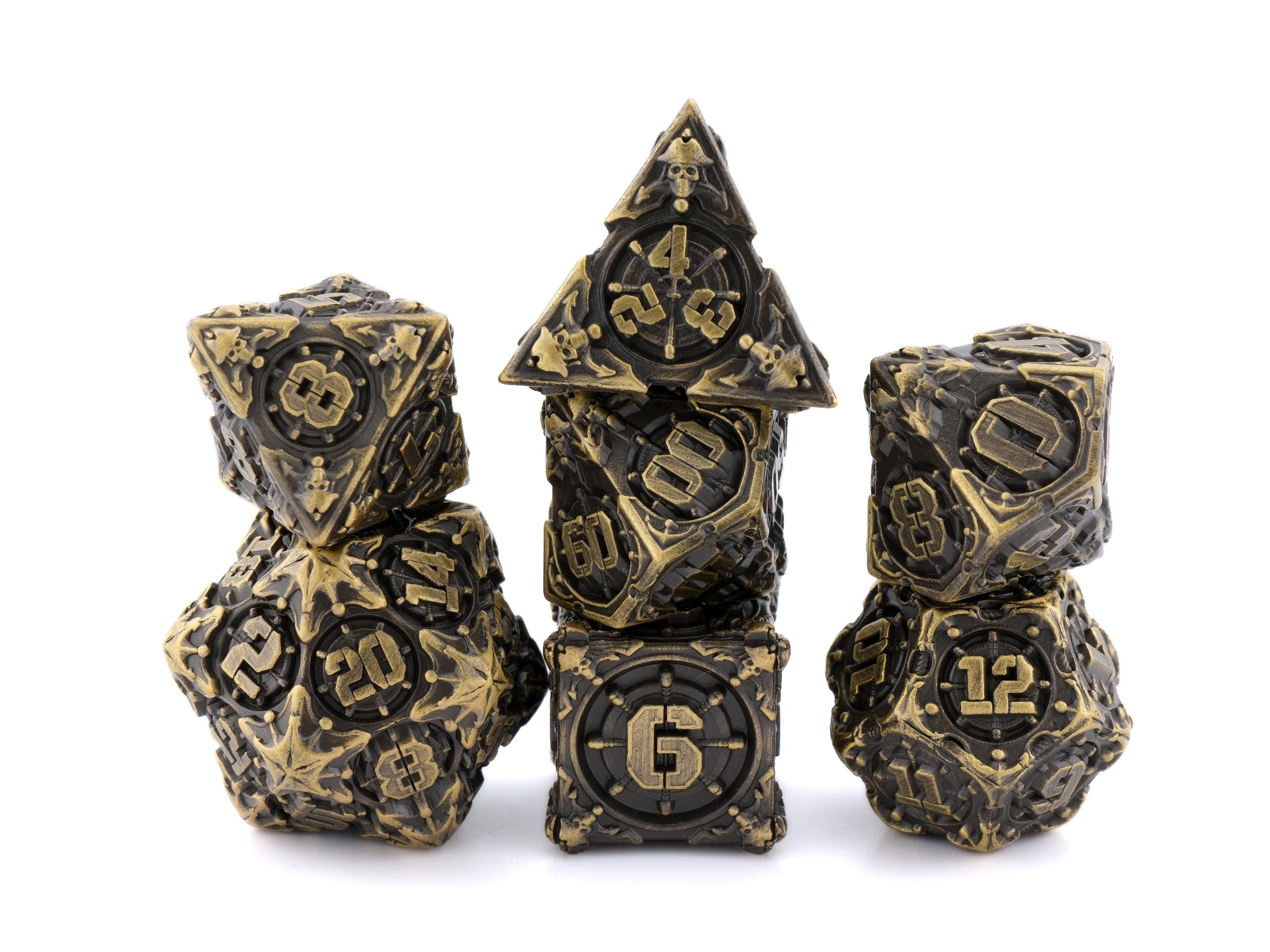 Pirate Ship Metal DnD Dice Set: 7-Piece Swashbuckler RPG Dice