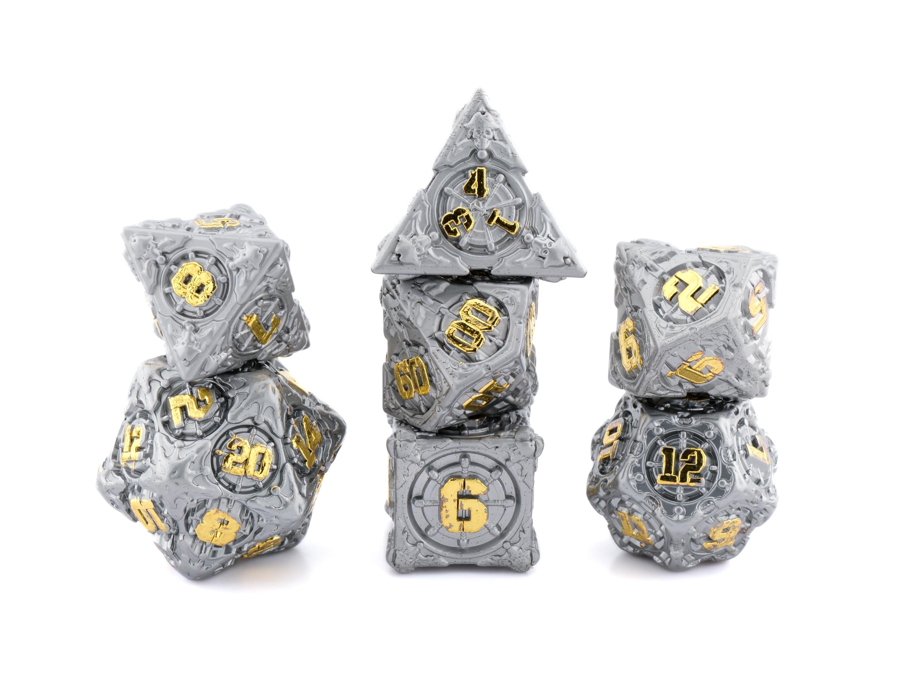 Pirate Ship Metal DnD Dice Set: 7-Piece Swashbuckler RPG Dice