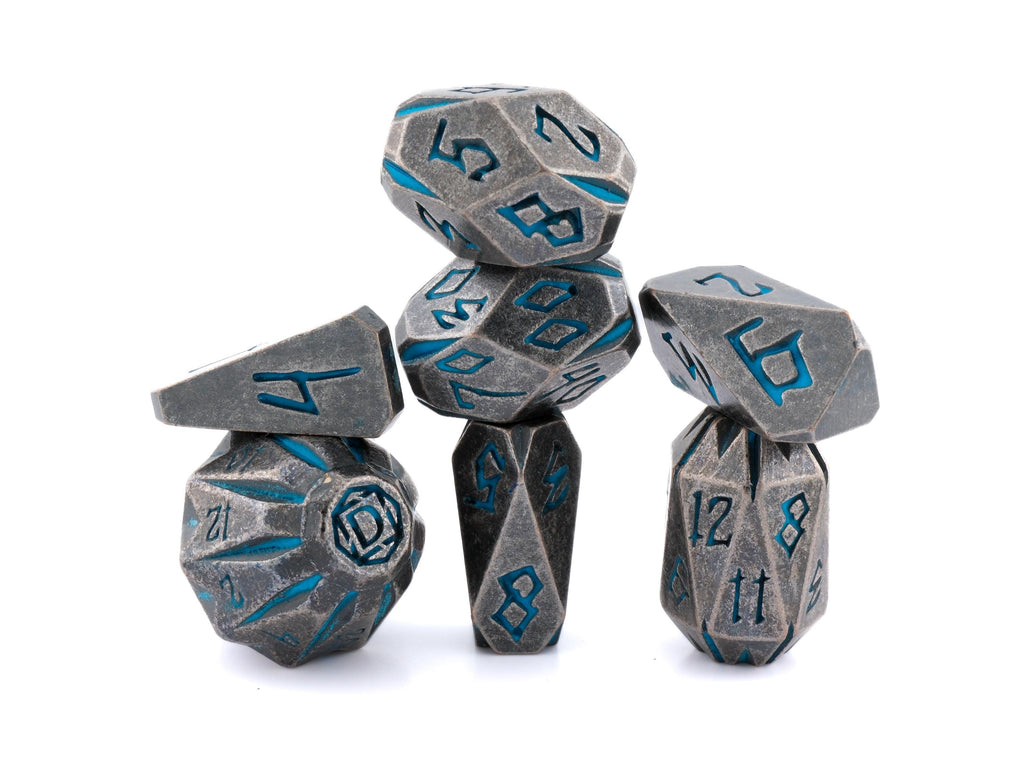 Stonehenge Solid Metal DnD Dice Set: 7 Piece Ancient Ruins Themed RPG Dice