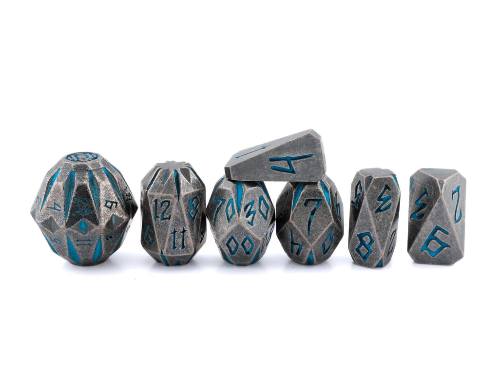 Stonehenge Solid Metal DnD Dice Set: 7 Piece Ancient Ruins Themed RPG Dice